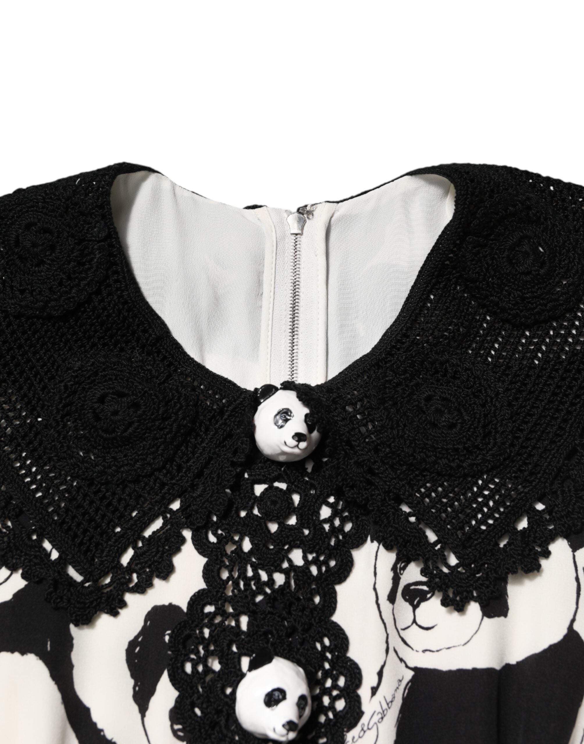Dolce & Gabbana White Black Panda Print Flared Midi Dress