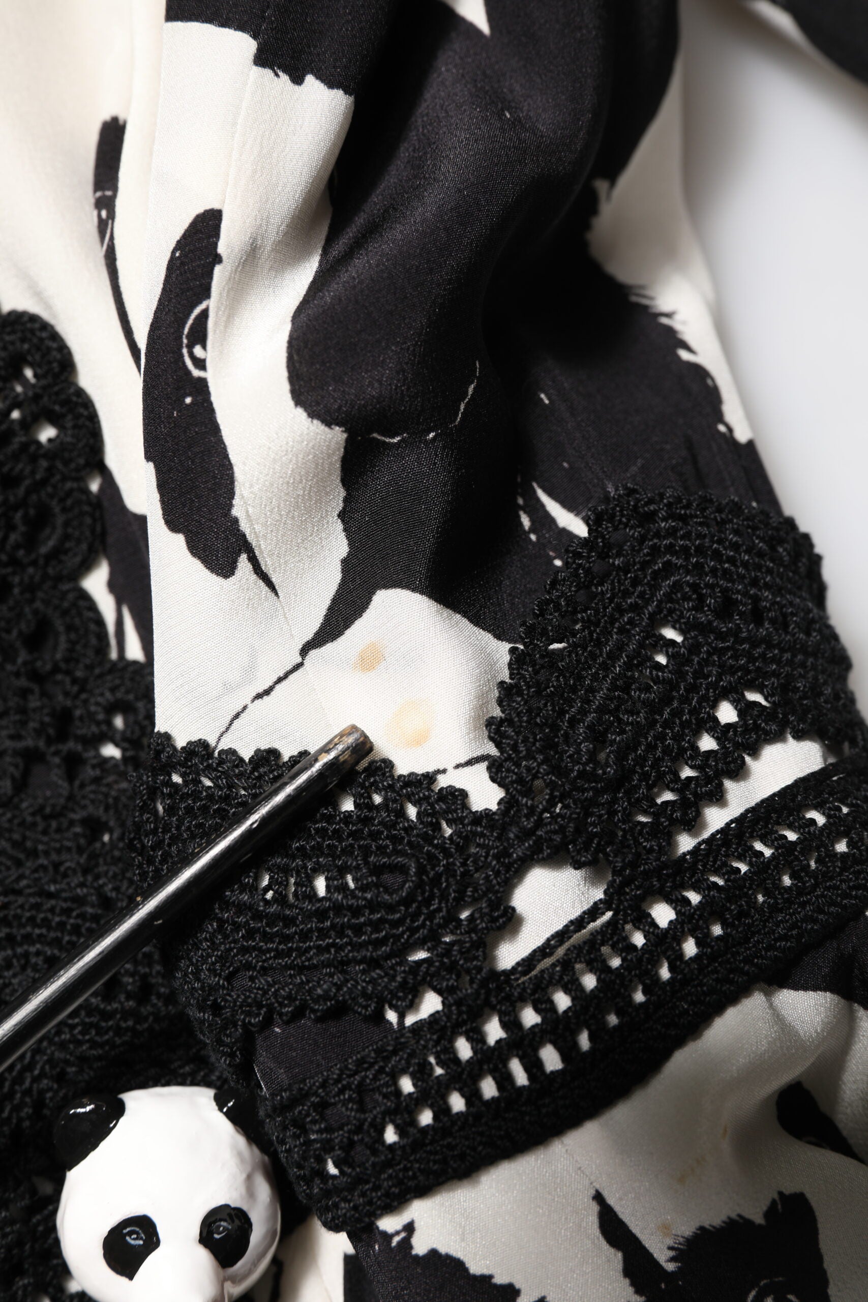 Dolce & Gabbana White Black Panda Print Flared Midi Dress