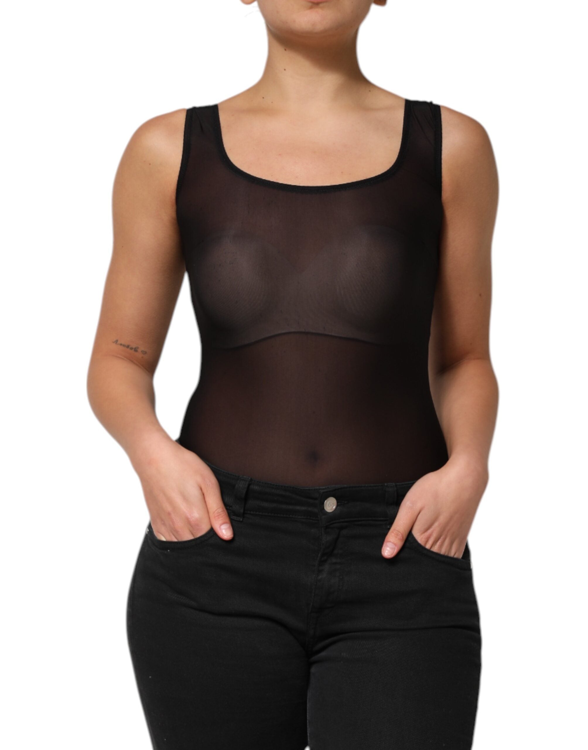 Dolce & Gabbana Black Nylon Sleeveless Round Neck Tank Top