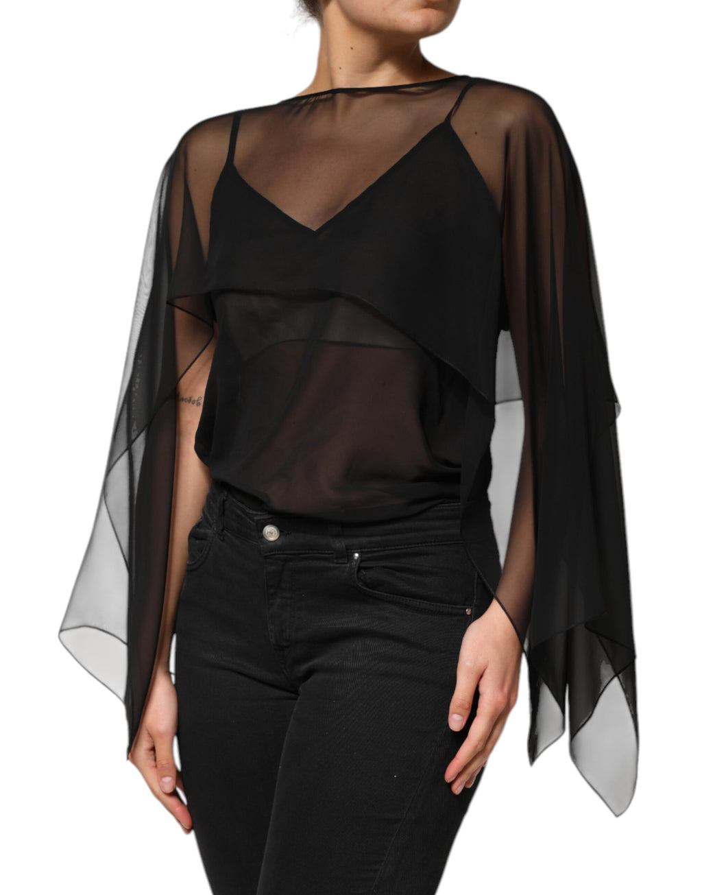 Dolce & Gabbana Black See Through Silk Chiffon Lace Blouse Top