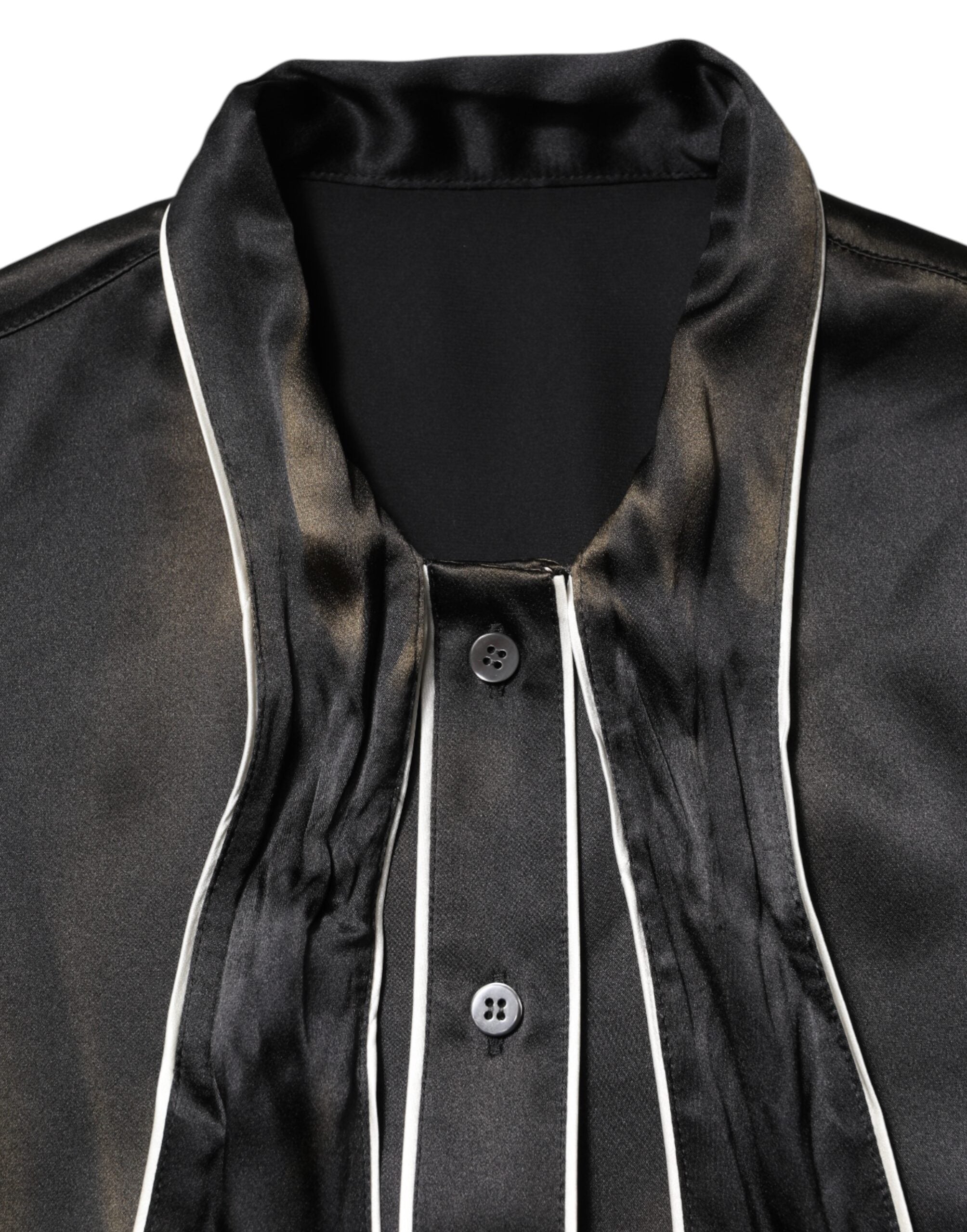 Dolce & Gabbana Black Silk Ascot Collared Button Blouse Top