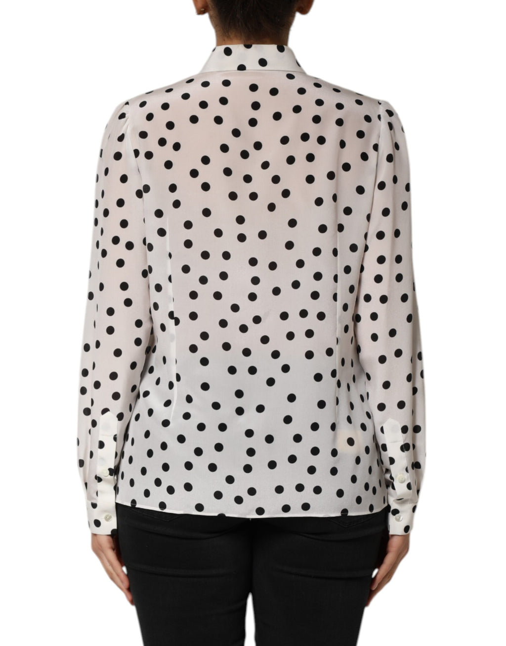 Dolce & Gabbana White Black Dotted Silk Long Sleeves Top
