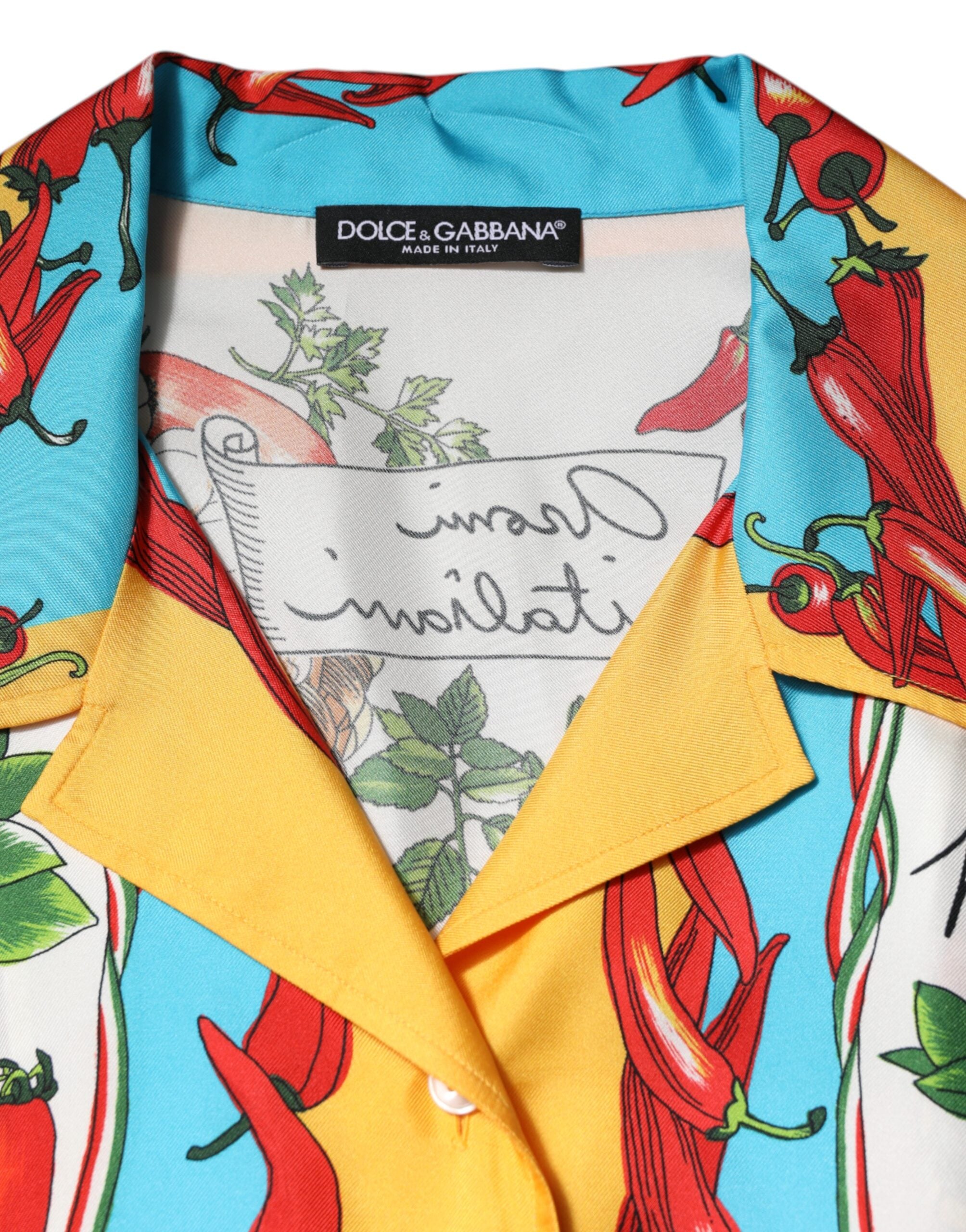Dolce & Gabbana Multicolor Chili Silk Cropped Blouse Top