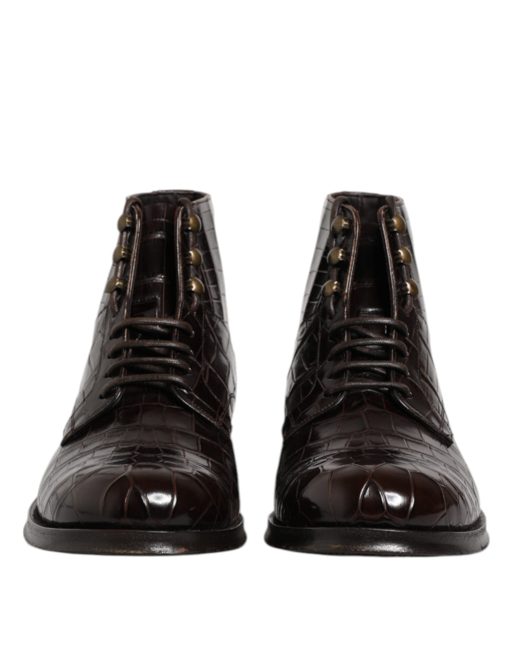 Dolce & Gabbana Dark Brown Leather Lace Up Short Boots Shoes