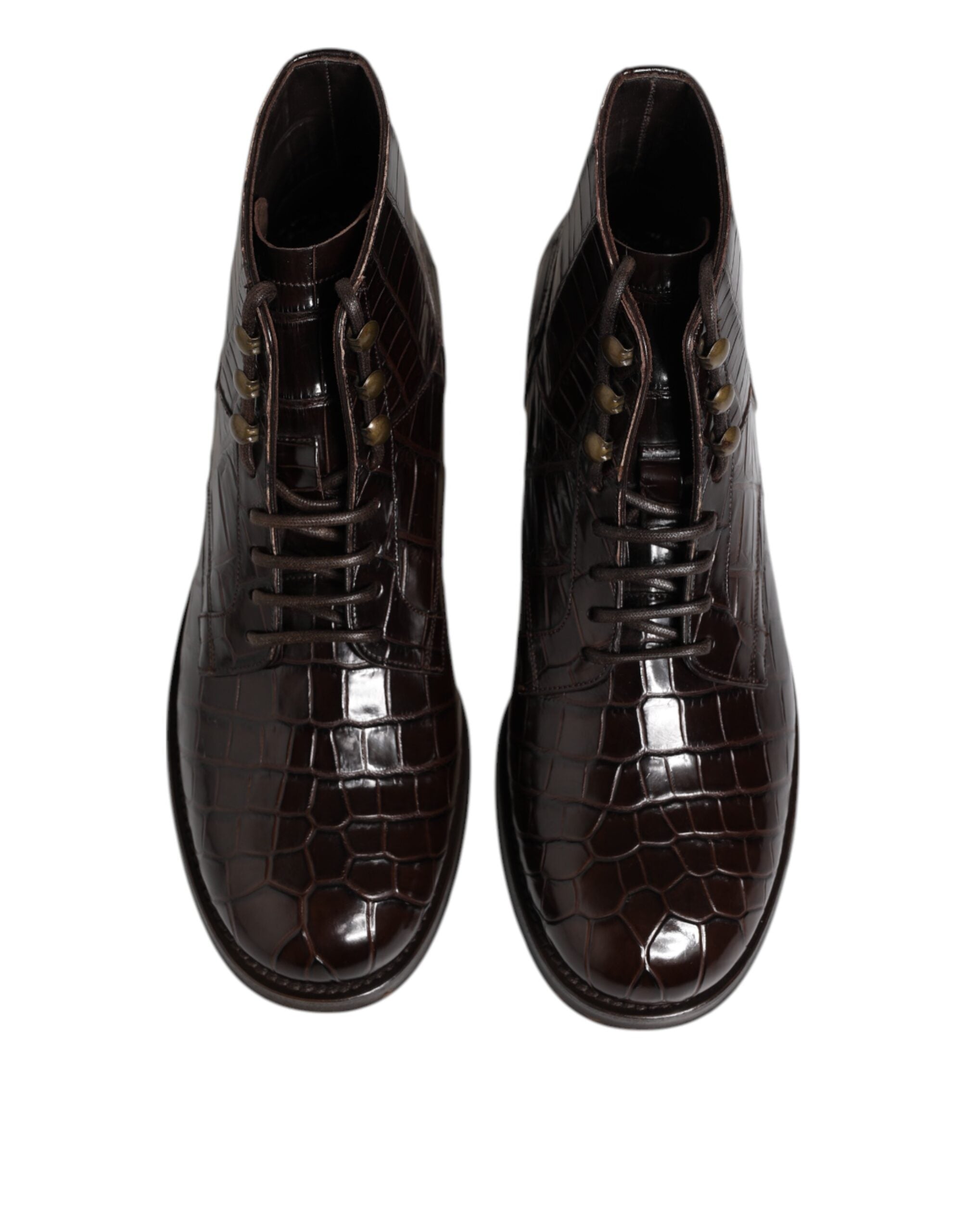 Dolce & Gabbana Dark Brown Leather Lace Up Short Boots Shoes
