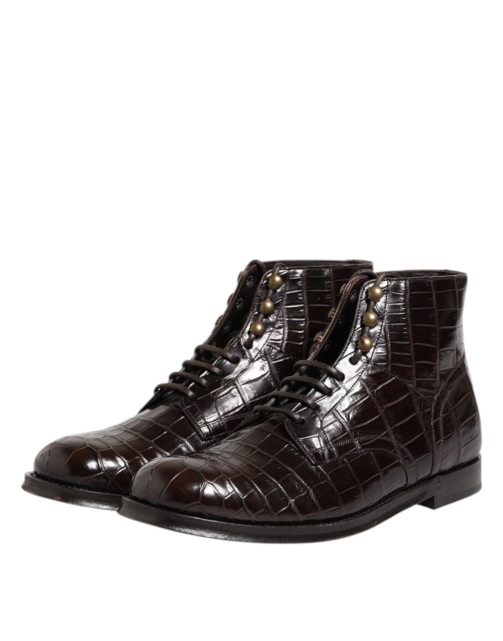 Dolce & Gabbana Dark Brown Leather Lace Up Short Boots Shoes