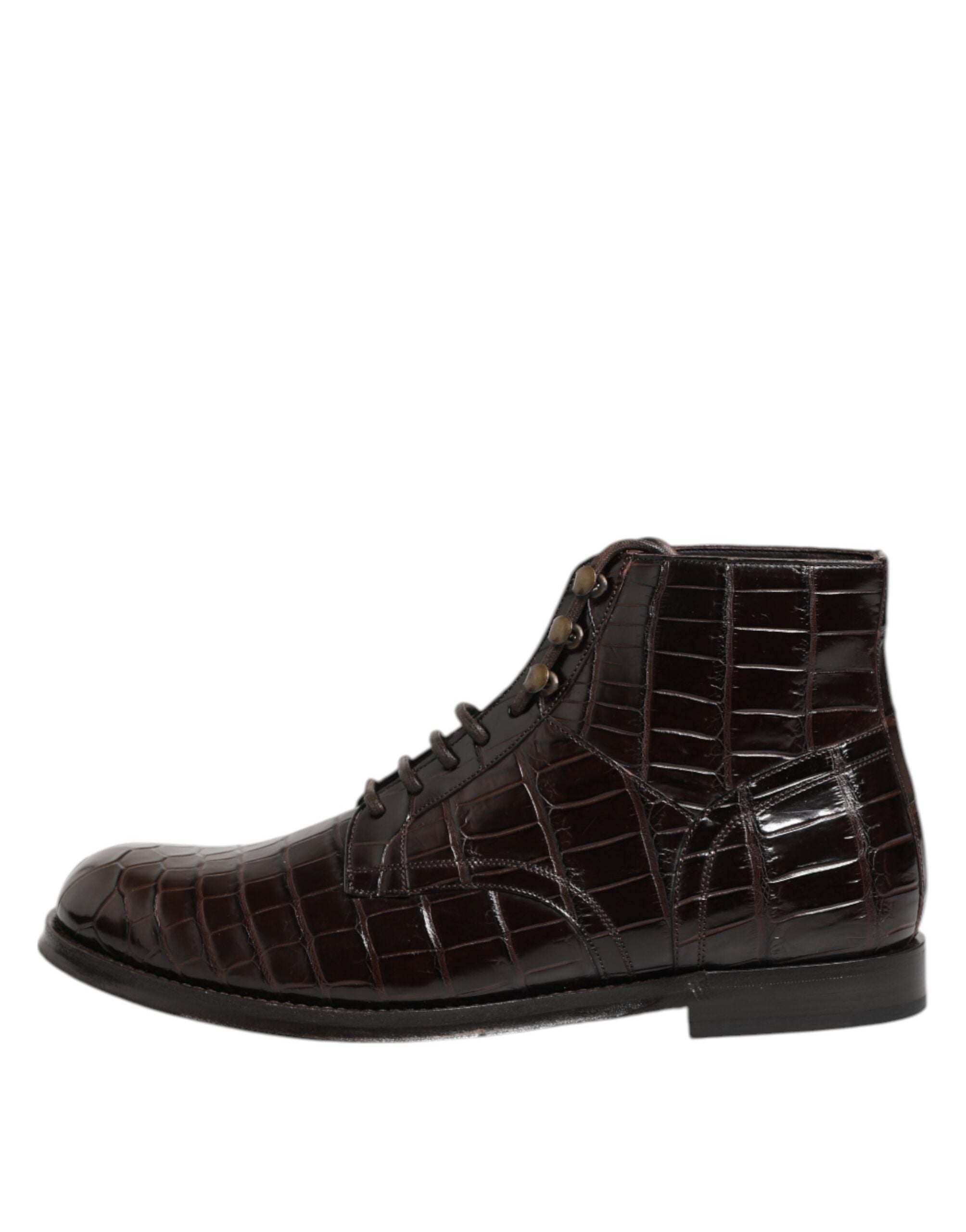 Dolce & Gabbana Dark Brown Leather Lace Up Short Boots Shoes