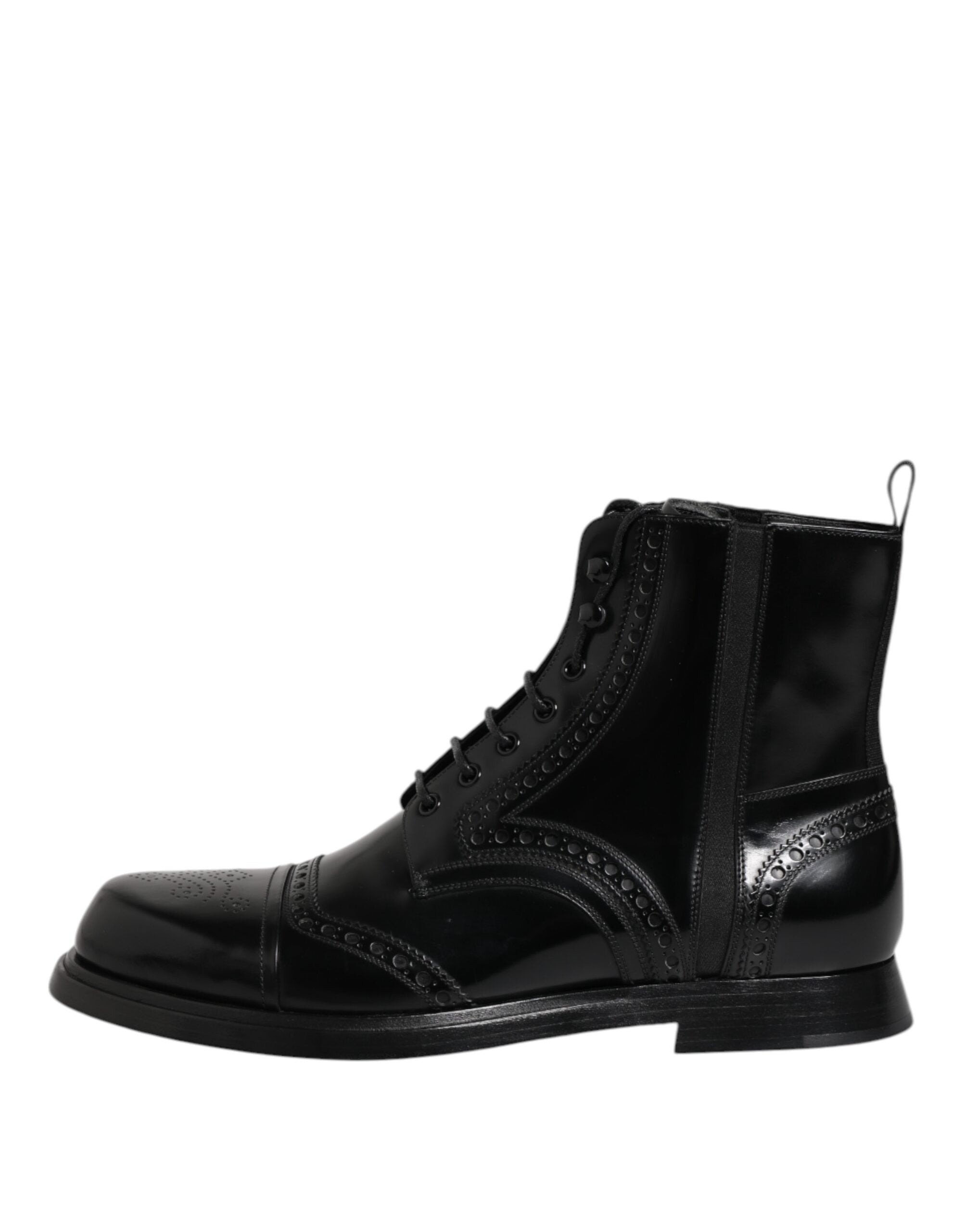 Dolce & Gabbana Black Leather Lace Up Mid Calf Boots Shoes