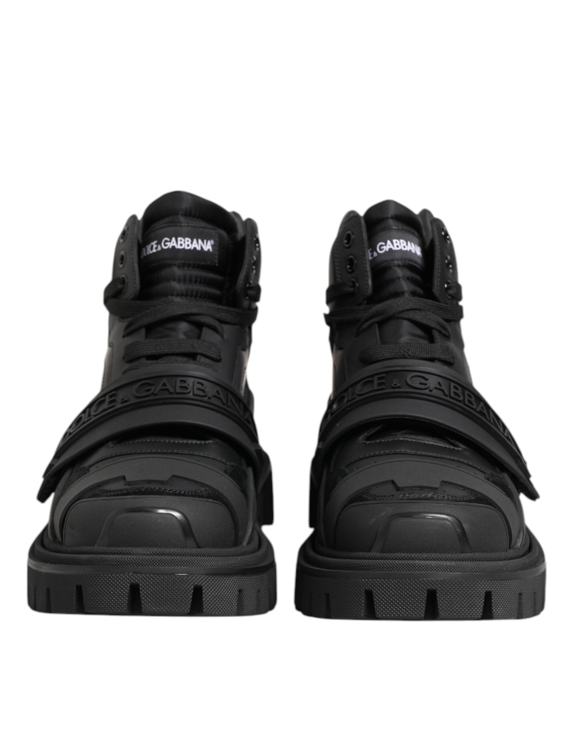 Dolce & Gabbana Black Leather Trekking Sneakers Boots Shoes