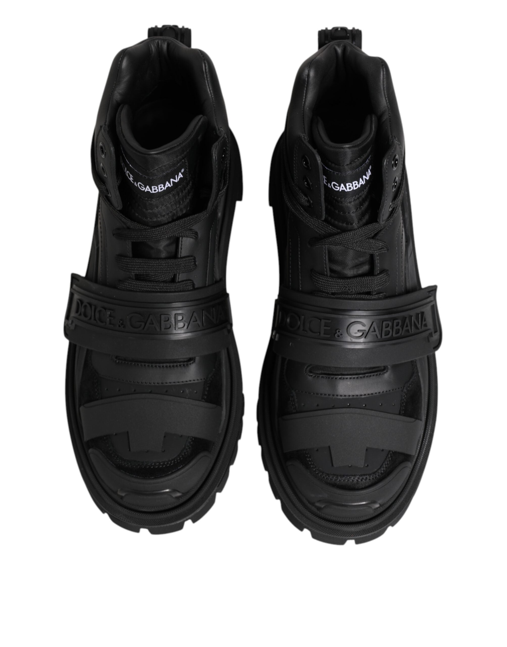 Dolce & Gabbana Black Leather Trekking Sneakers Boots Shoes