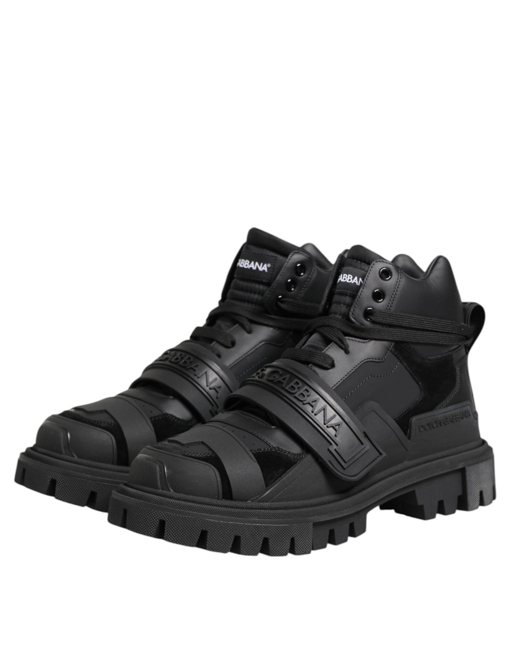 Dolce & Gabbana Black Leather Trekking Sneakers Boots Shoes