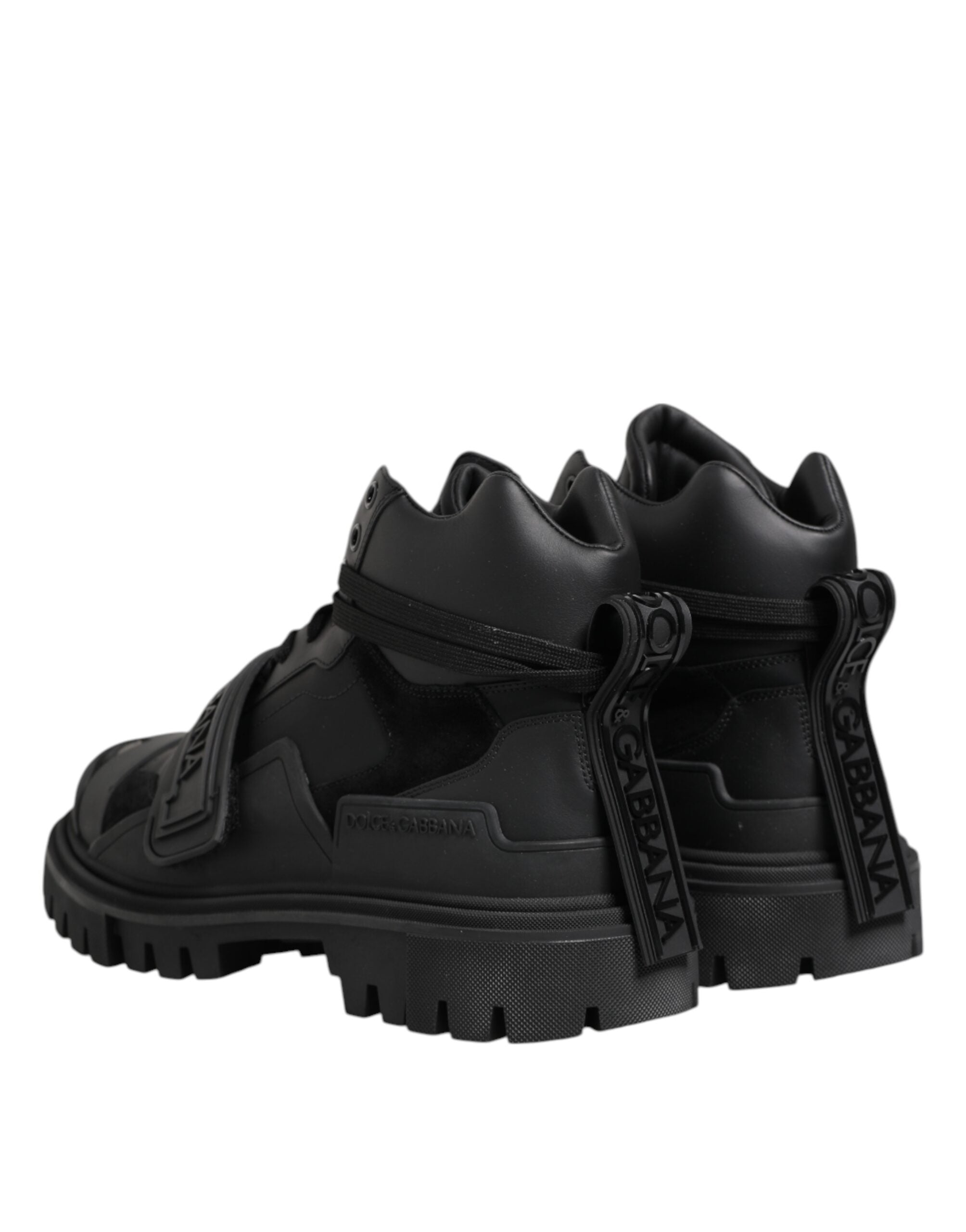 Dolce & Gabbana Black Leather Trekking Sneakers Boots Shoes