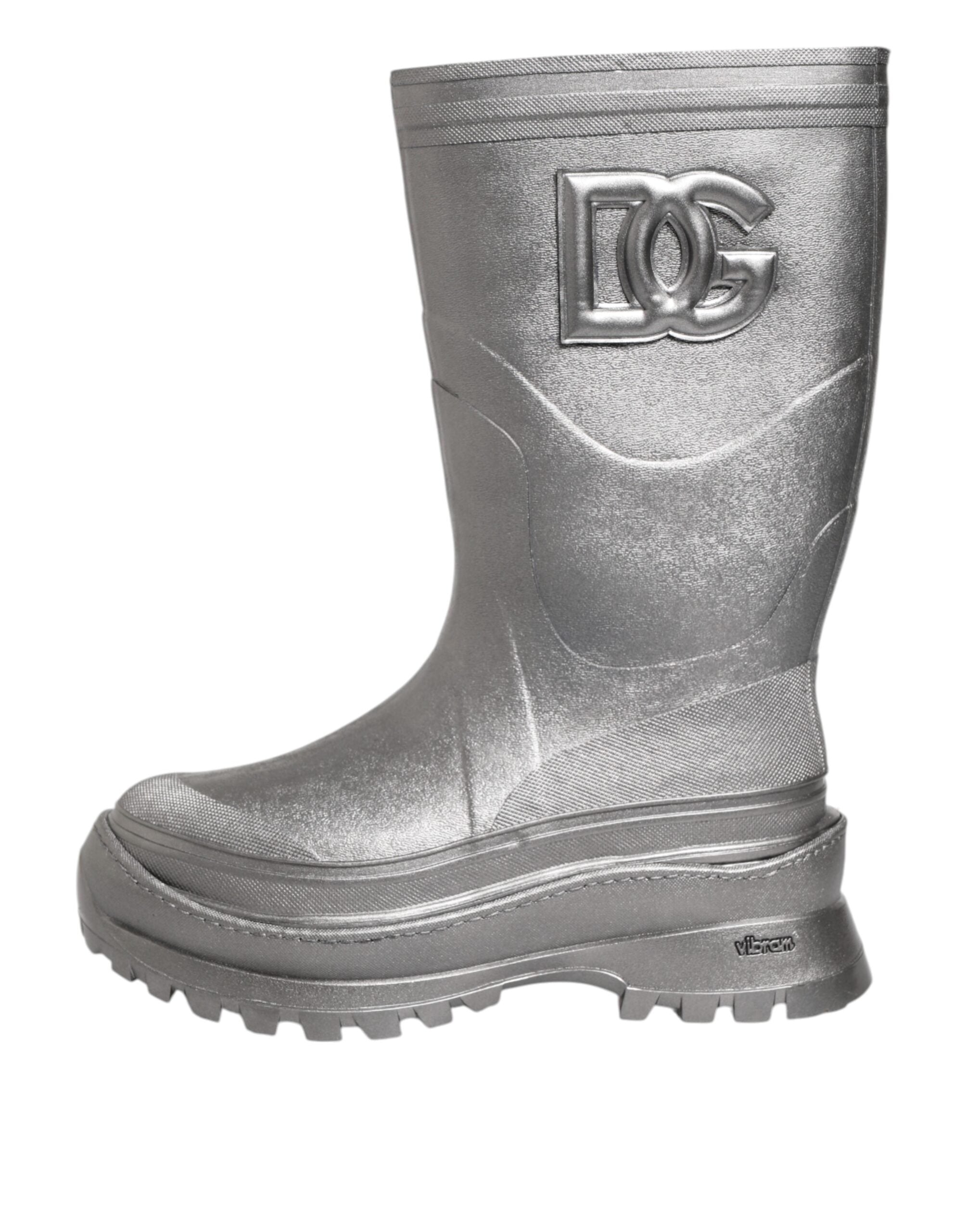 Dolce & Gabbana Metallic Silver Pull On Rain Boots Shoes