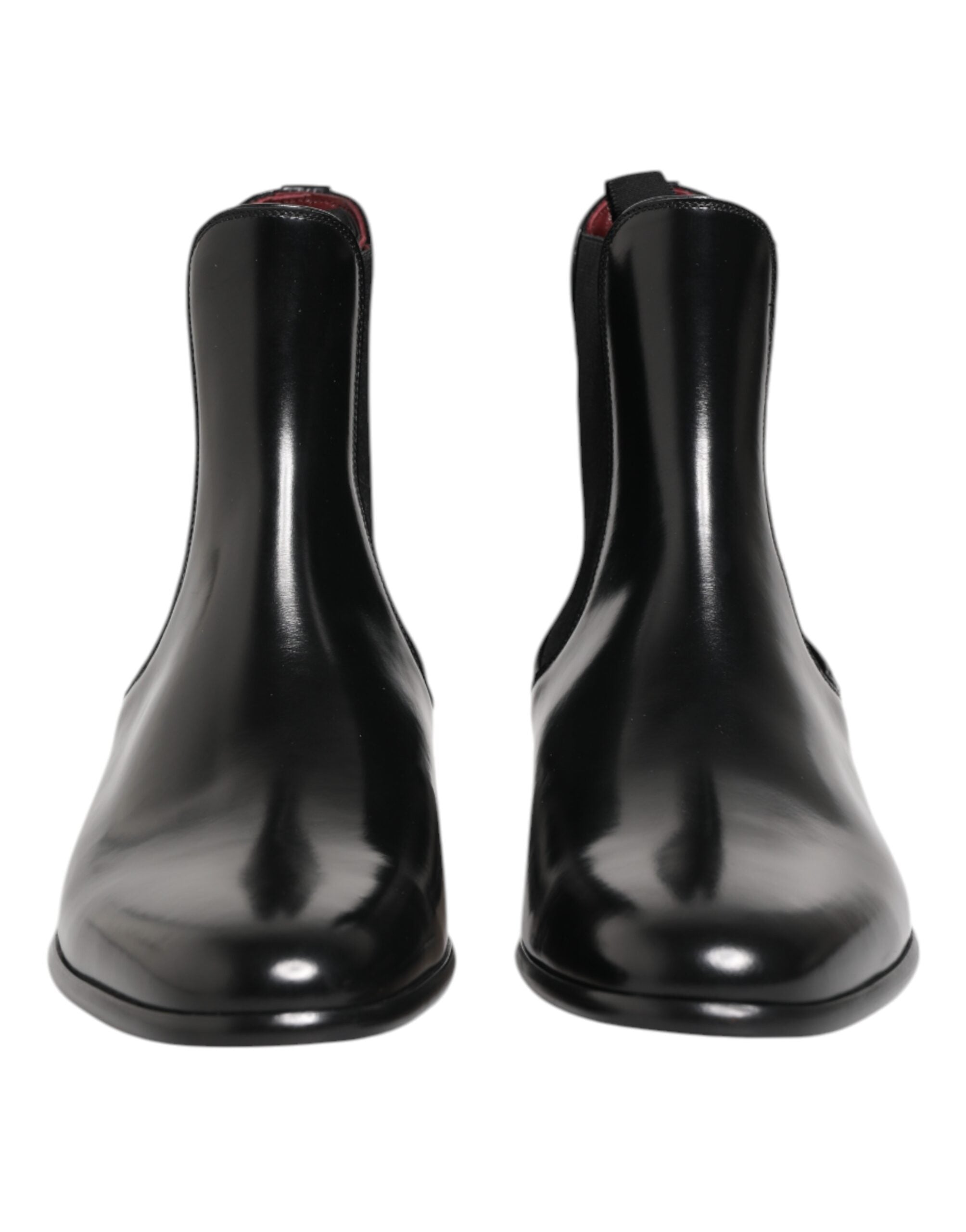 Dolce & Gabbana Black Leather Slip On Mid Calf Boots Shoes