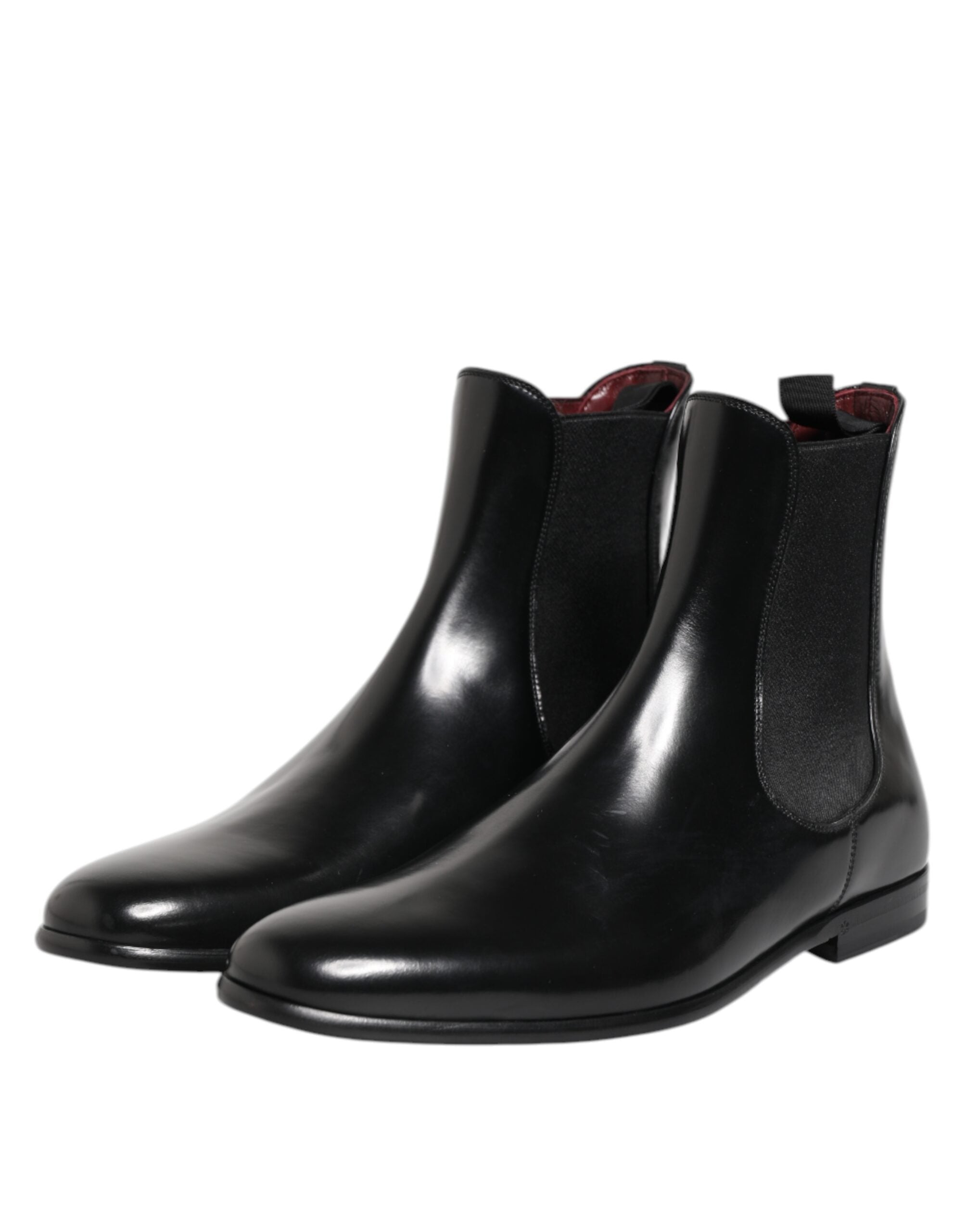 Dolce & Gabbana Black Leather Slip On Mid Calf Boots Shoes