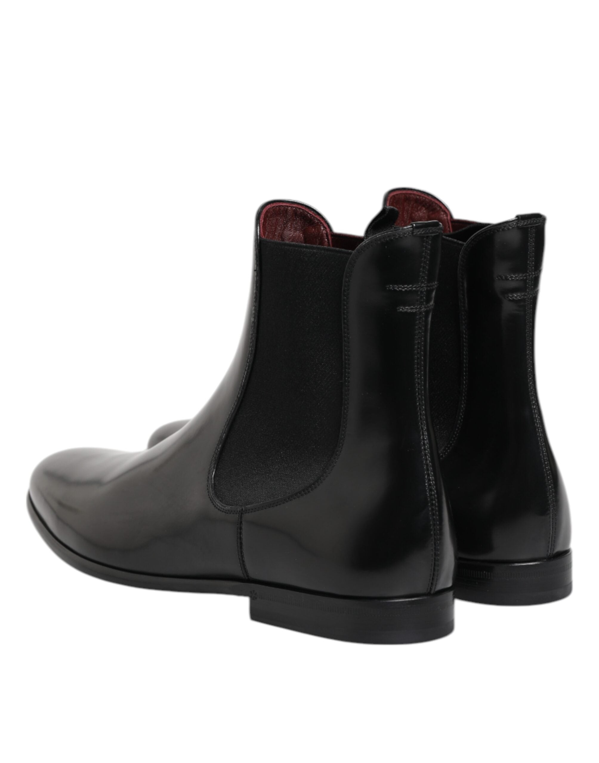 Dolce & Gabbana Black Leather Slip On Mid Calf Boots Shoes