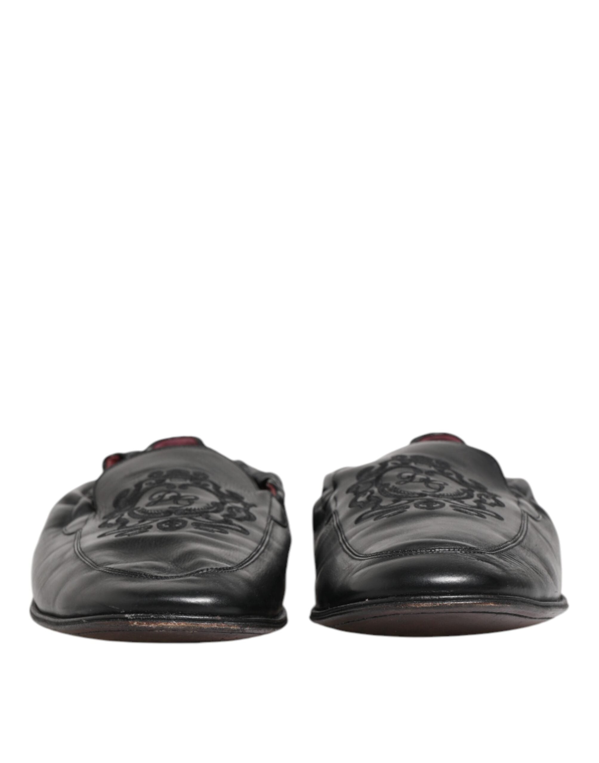 Dolce & Gabbana Black Leather Slip On Men Flat Loafers Shoes