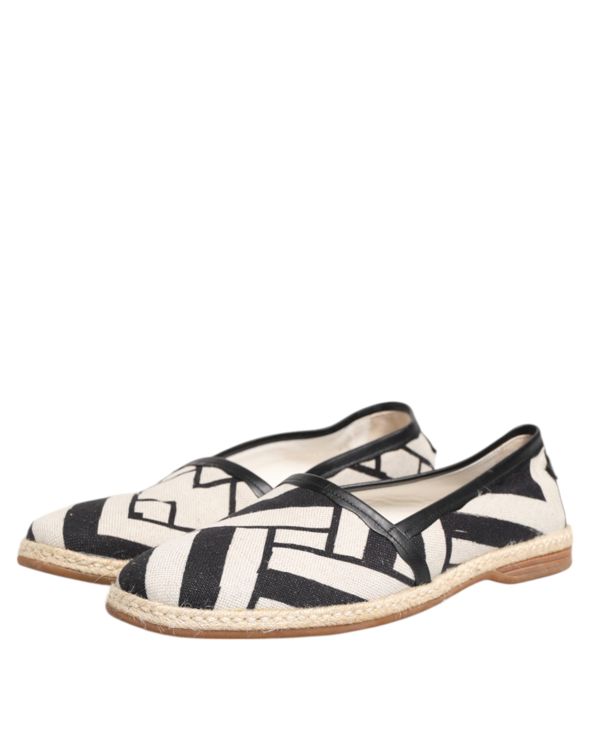 Dolce & Gabbana Black White Stripes Flat Espadrille Shoes