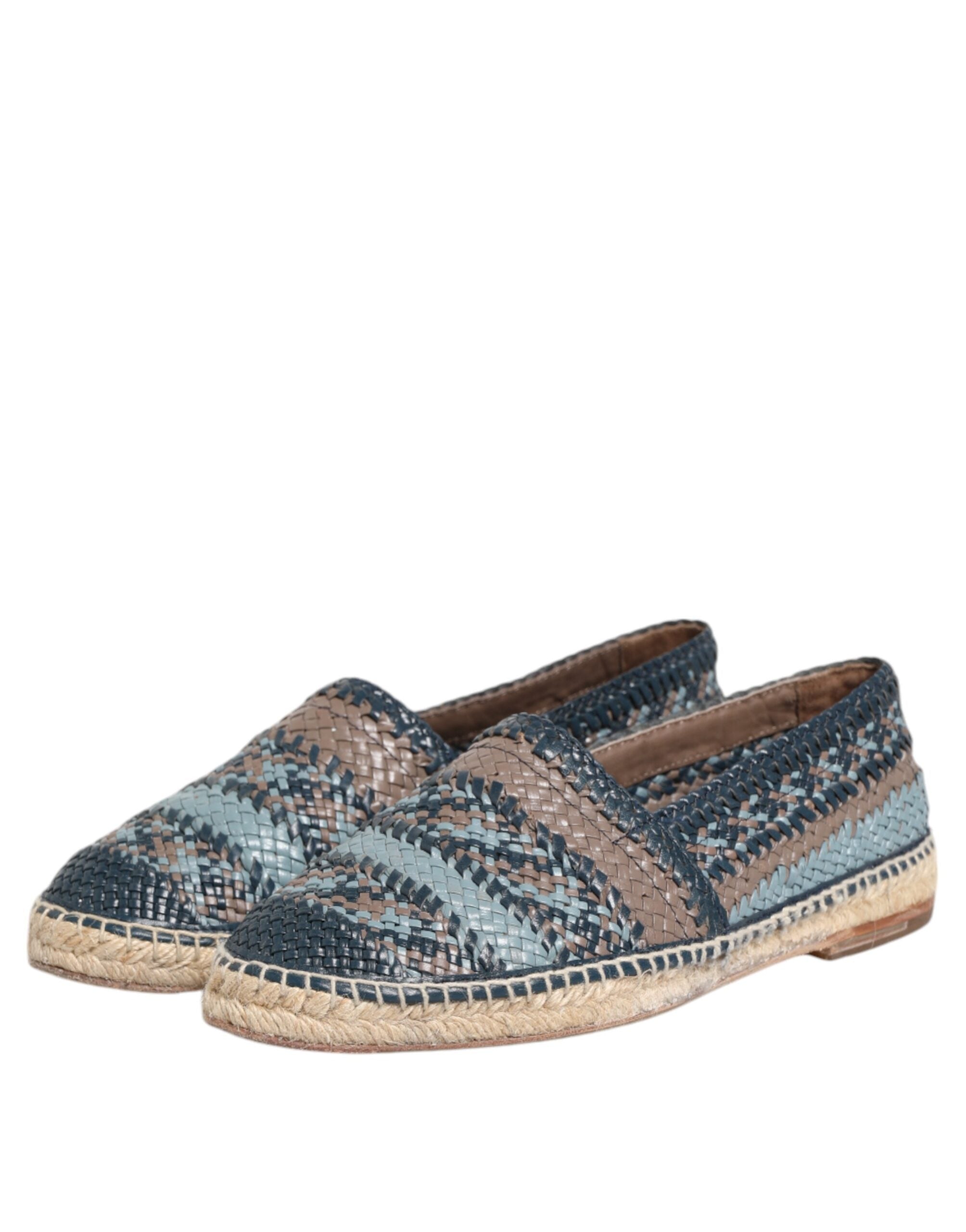 Dolce & Gabbana Blue Gray Woven Leather Buffalo Espadrille Shoes