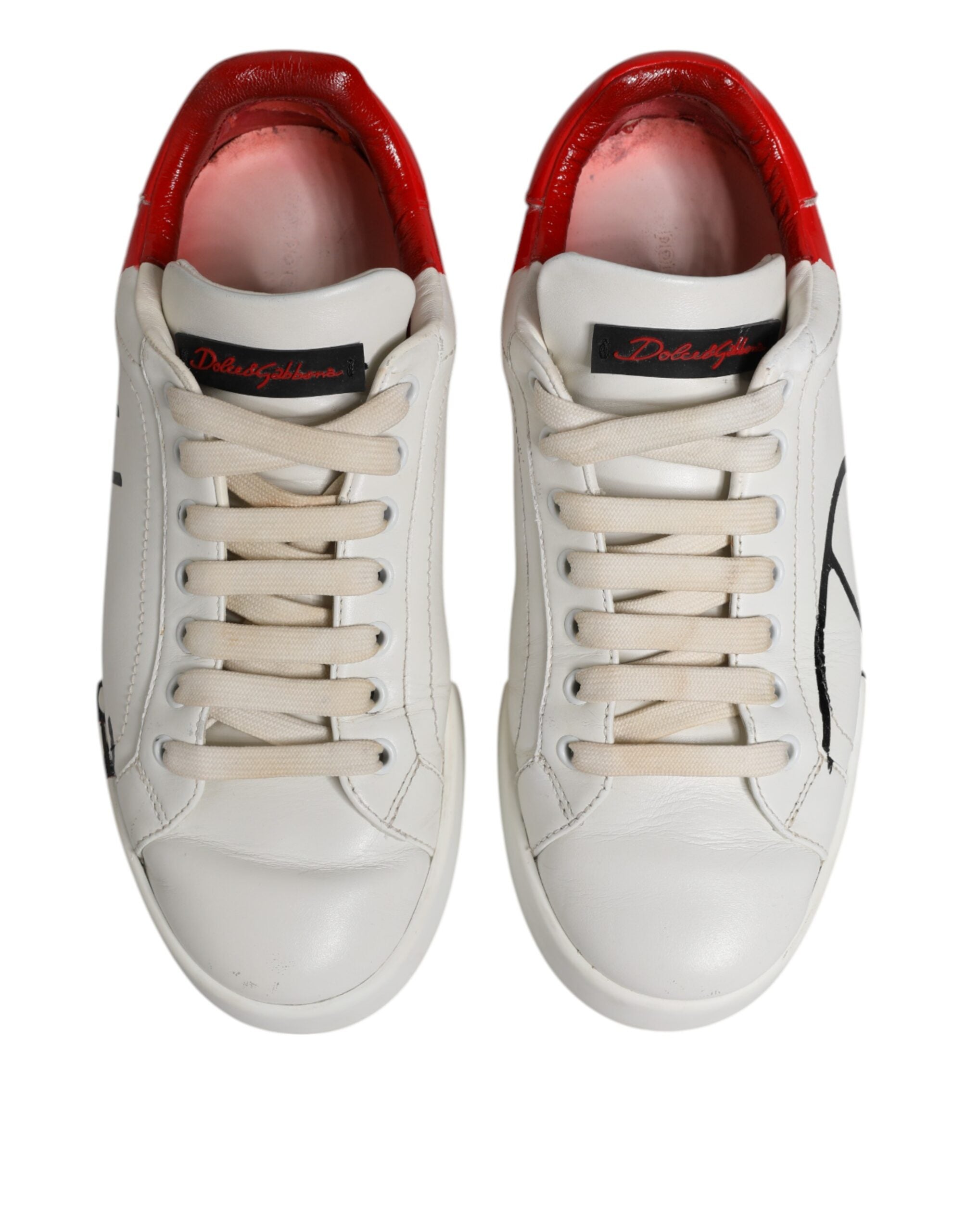 Dolce & Gabbana White Red Leather Logo Low Top Sneakers Shoes