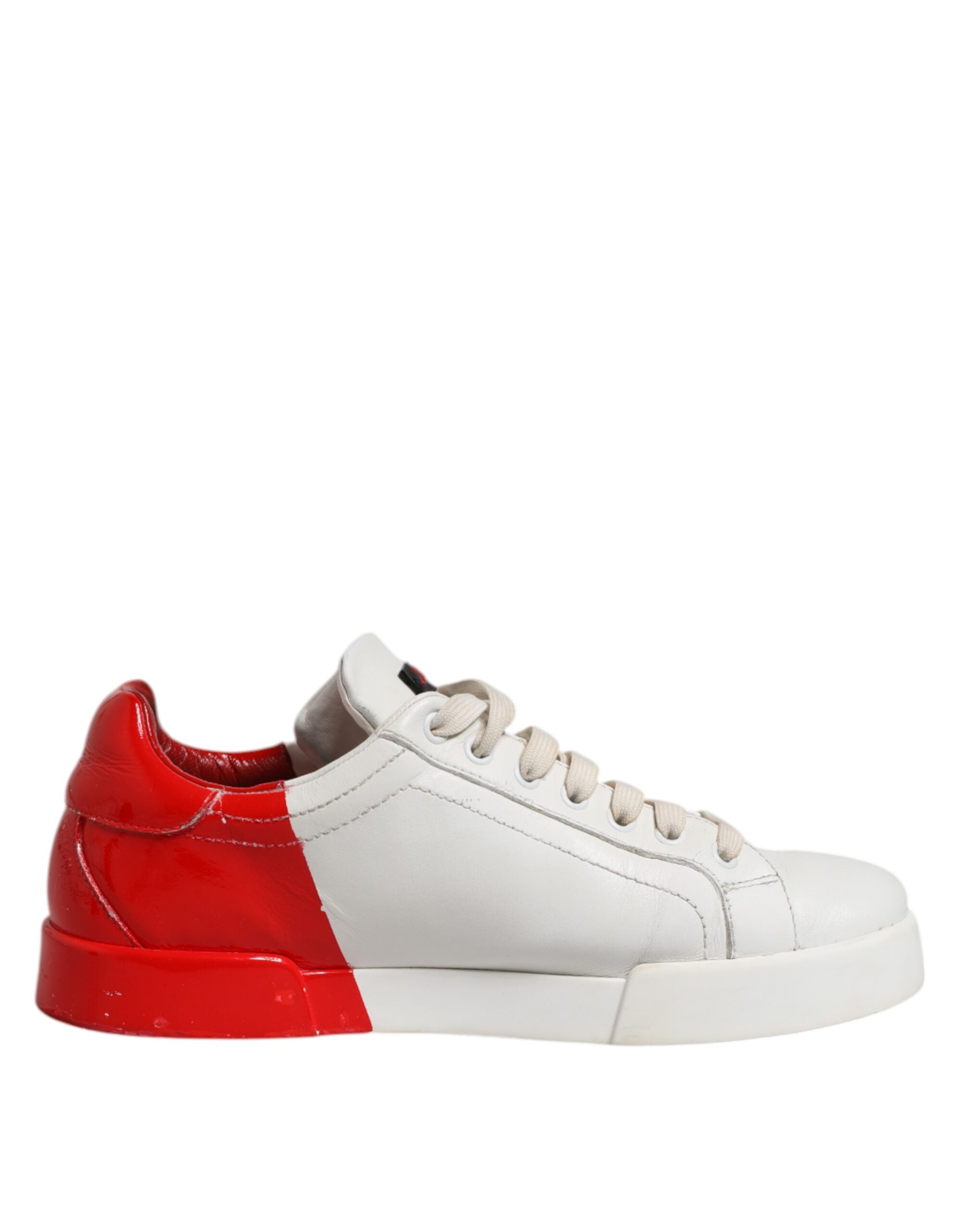 Dolce & Gabbana White Red Leather Logo Low Top Sneakers Shoes