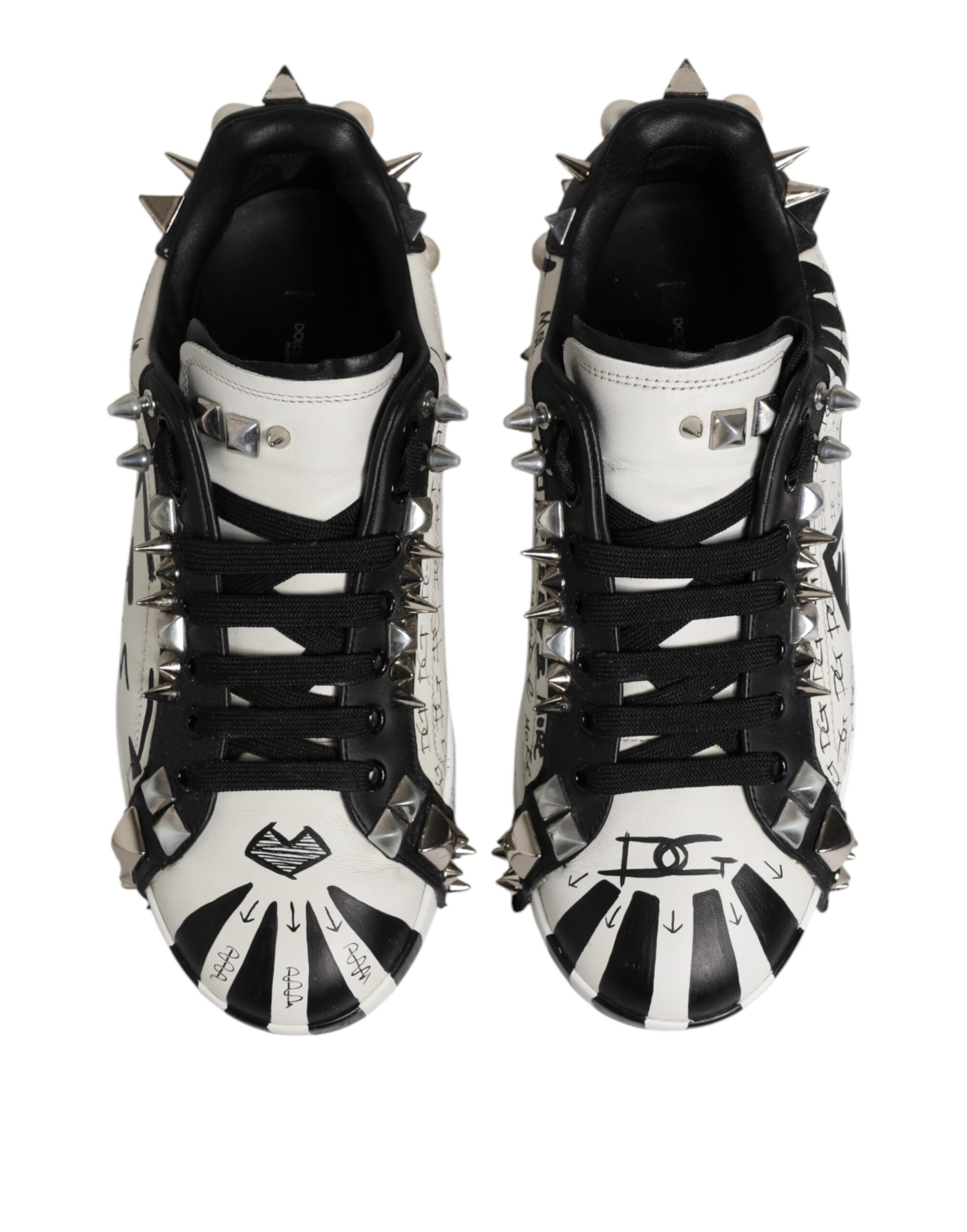 Dolce & Gabbana Black White Studded Low Top Sneakers Shoes