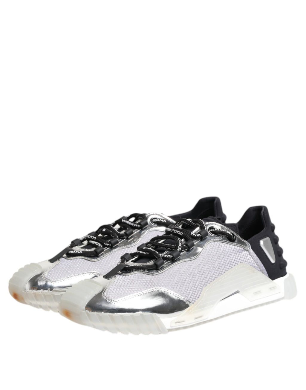 Dolce & Gabbana Silver Black Nylon NS1 Low Top Sneakers Shoes