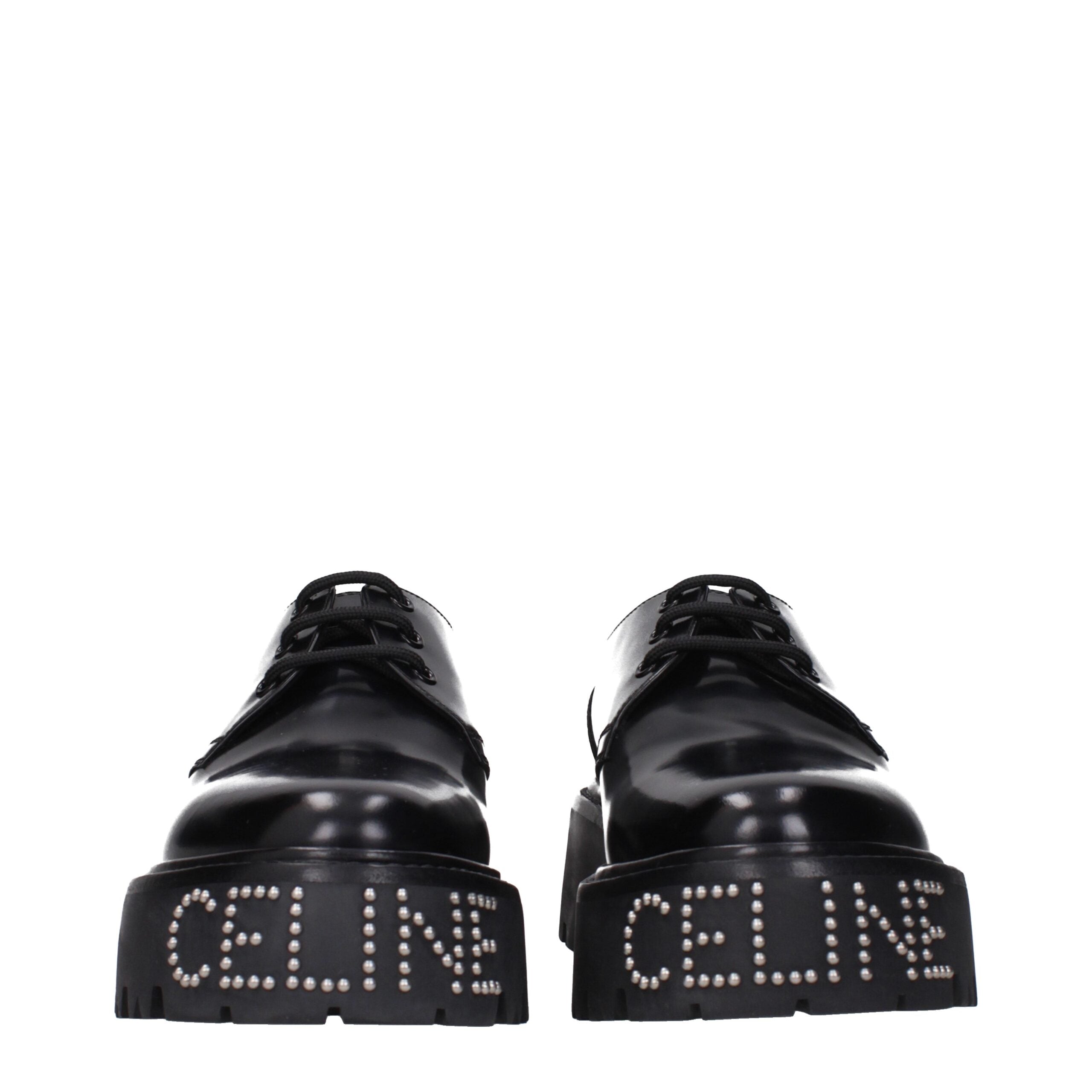 Celine Black Leather Oxfords And Derbies