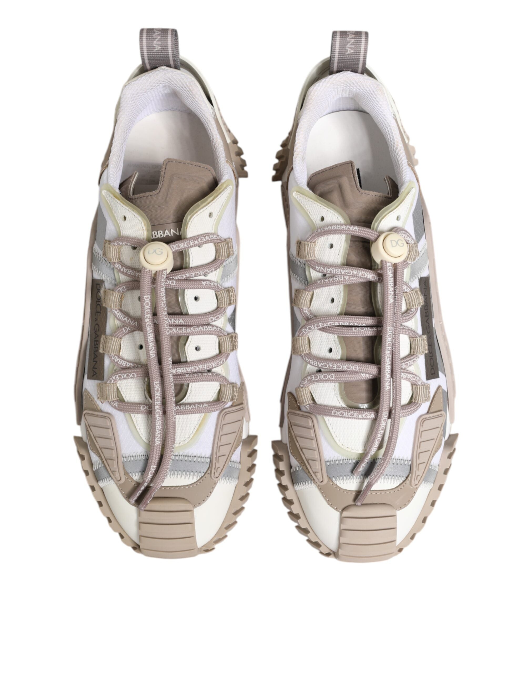 Dolce & Gabbana White Beige Leather Low Top NS1 Sneakers Shoes