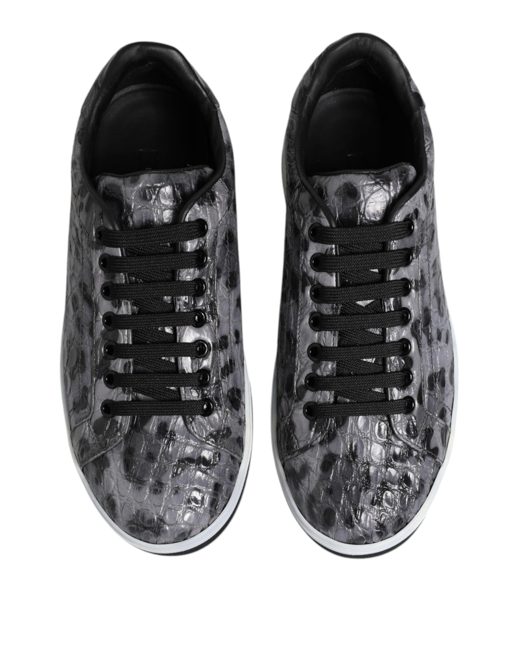 Dolce & Gabbana Gray Leather Leopard Low Top Sneakers Shoes