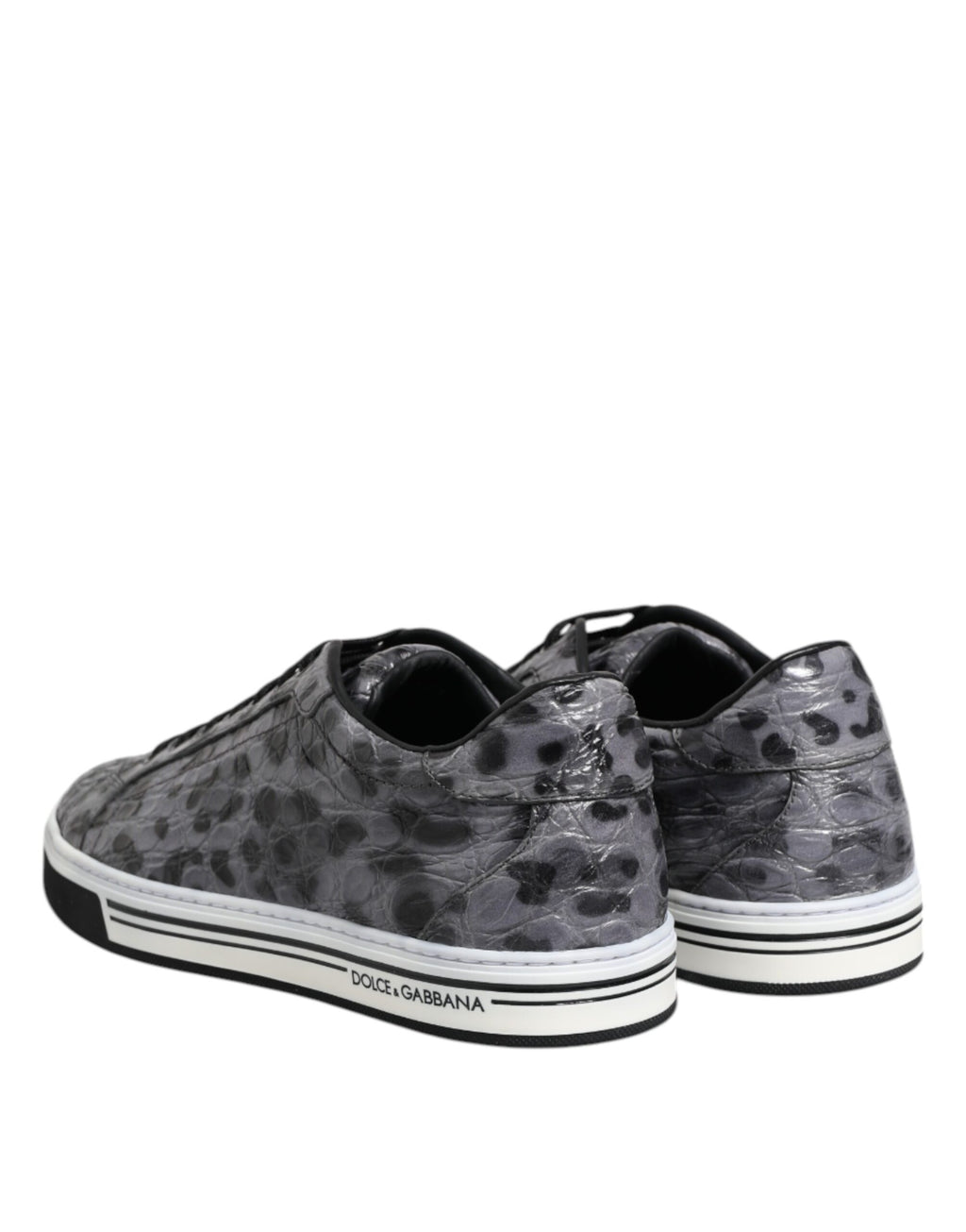 Dolce & Gabbana Gray Leather Leopard Low Top Sneakers Shoes