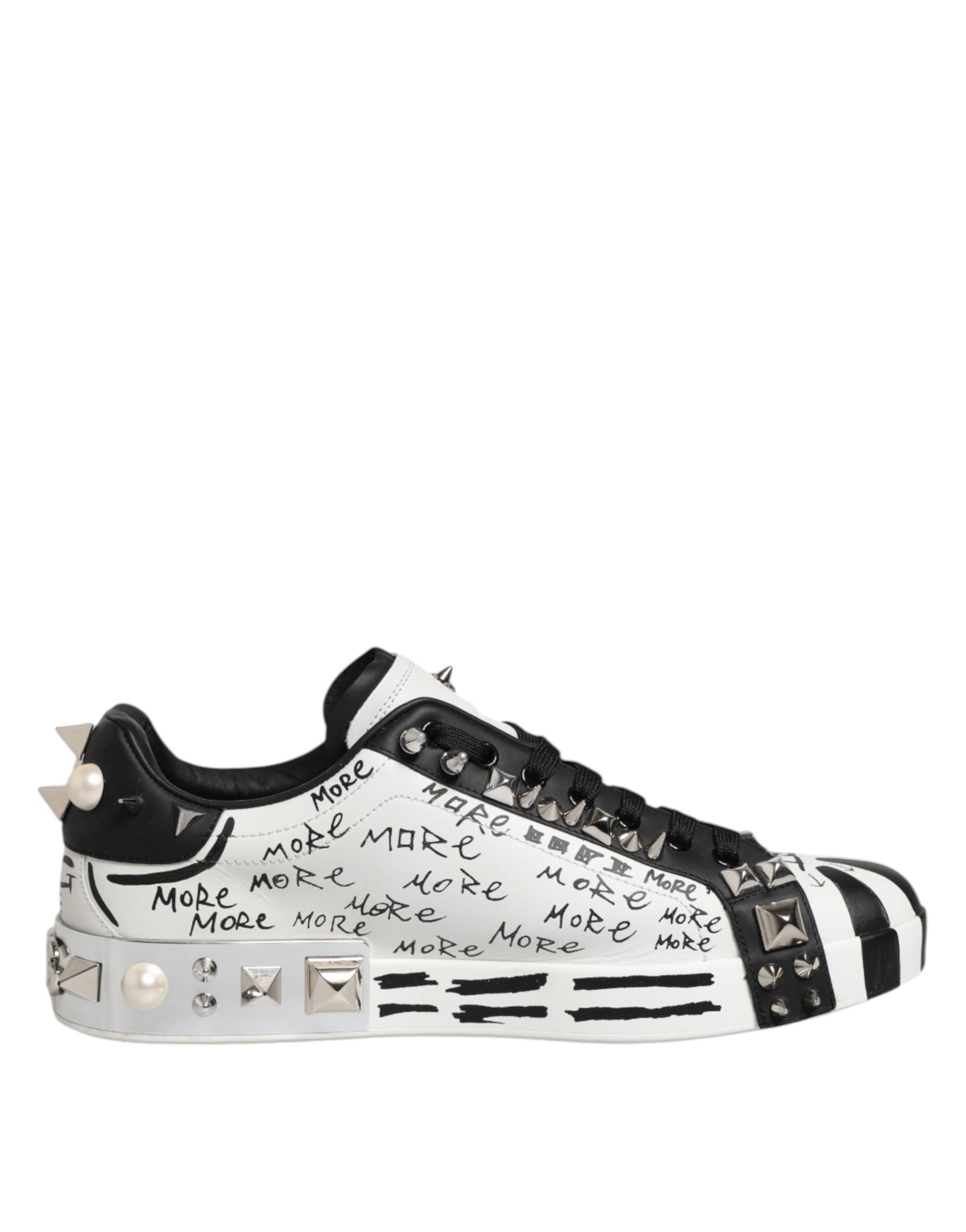 Dolce & Gabbana Black White Studded Low Top Sneakers Shoes