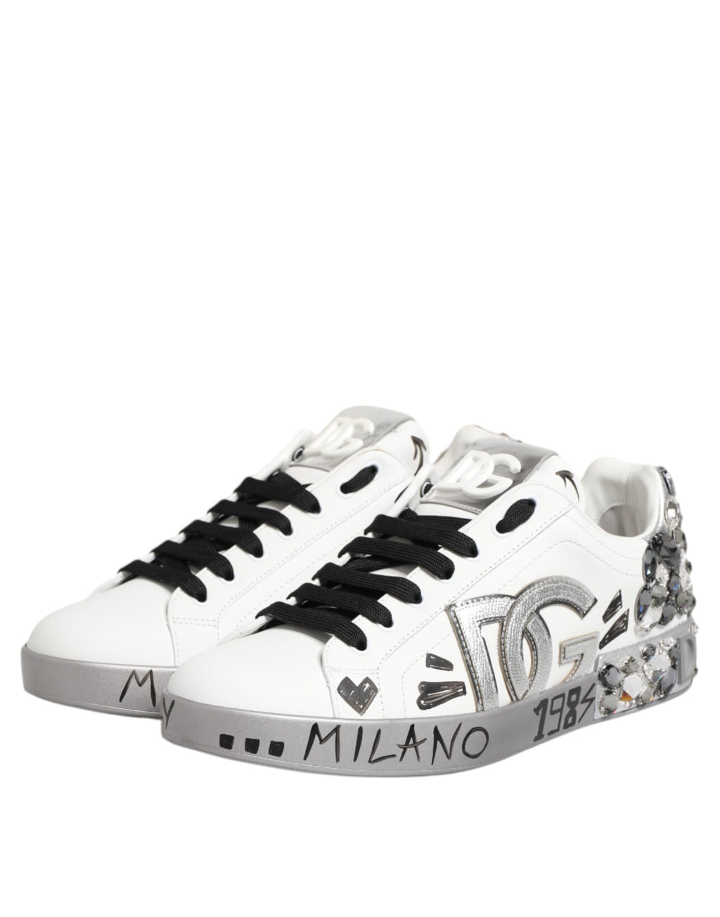 Dolce & Gabbana White Crystal Logo Portofino Sneakers Shoes
