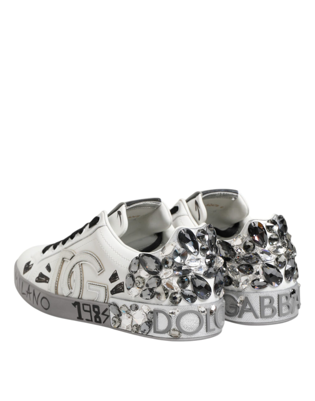 Dolce & Gabbana White Crystal Logo Portofino Sneakers Shoes