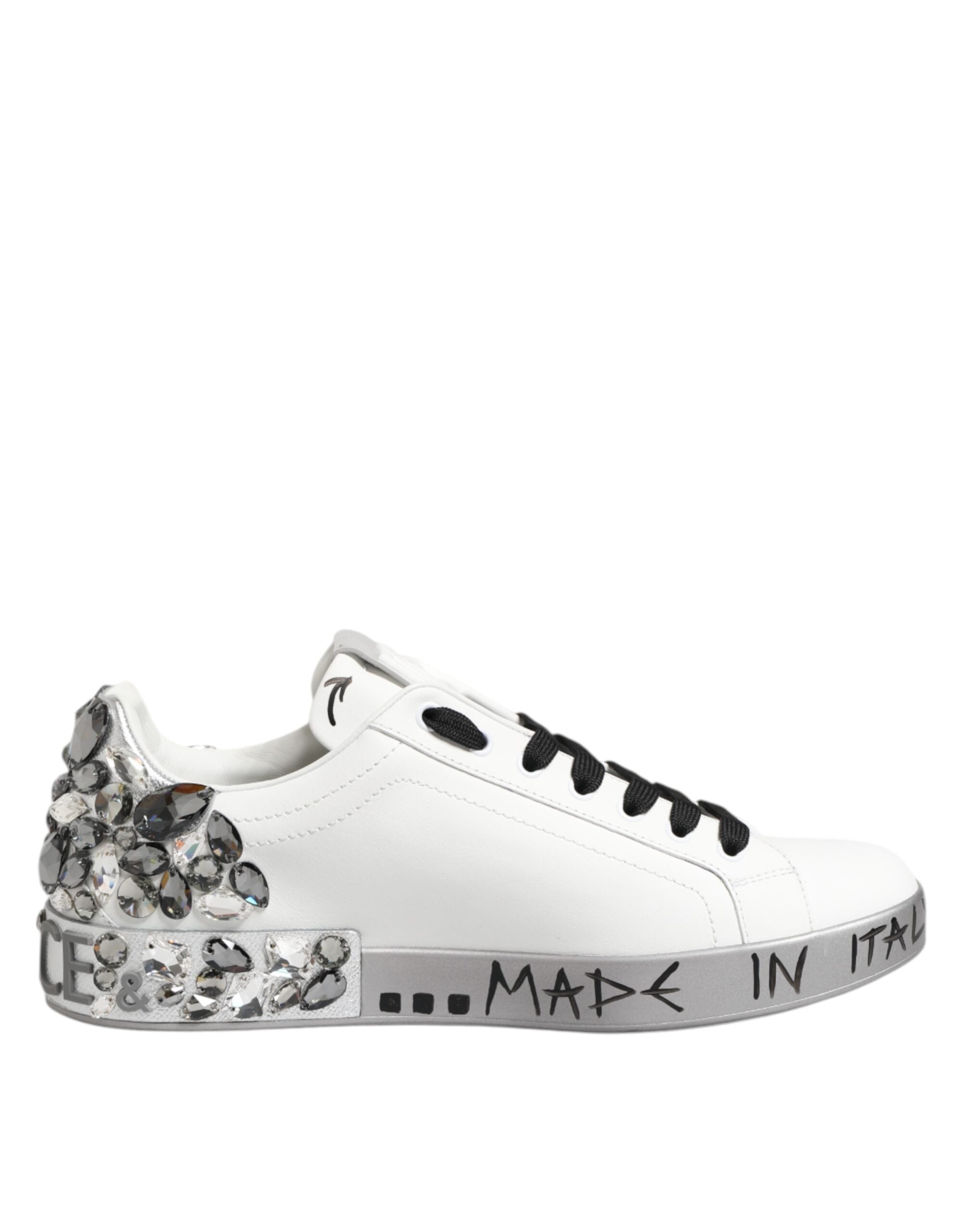 Dolce & Gabbana White Crystal Logo Portofino Sneakers Shoes