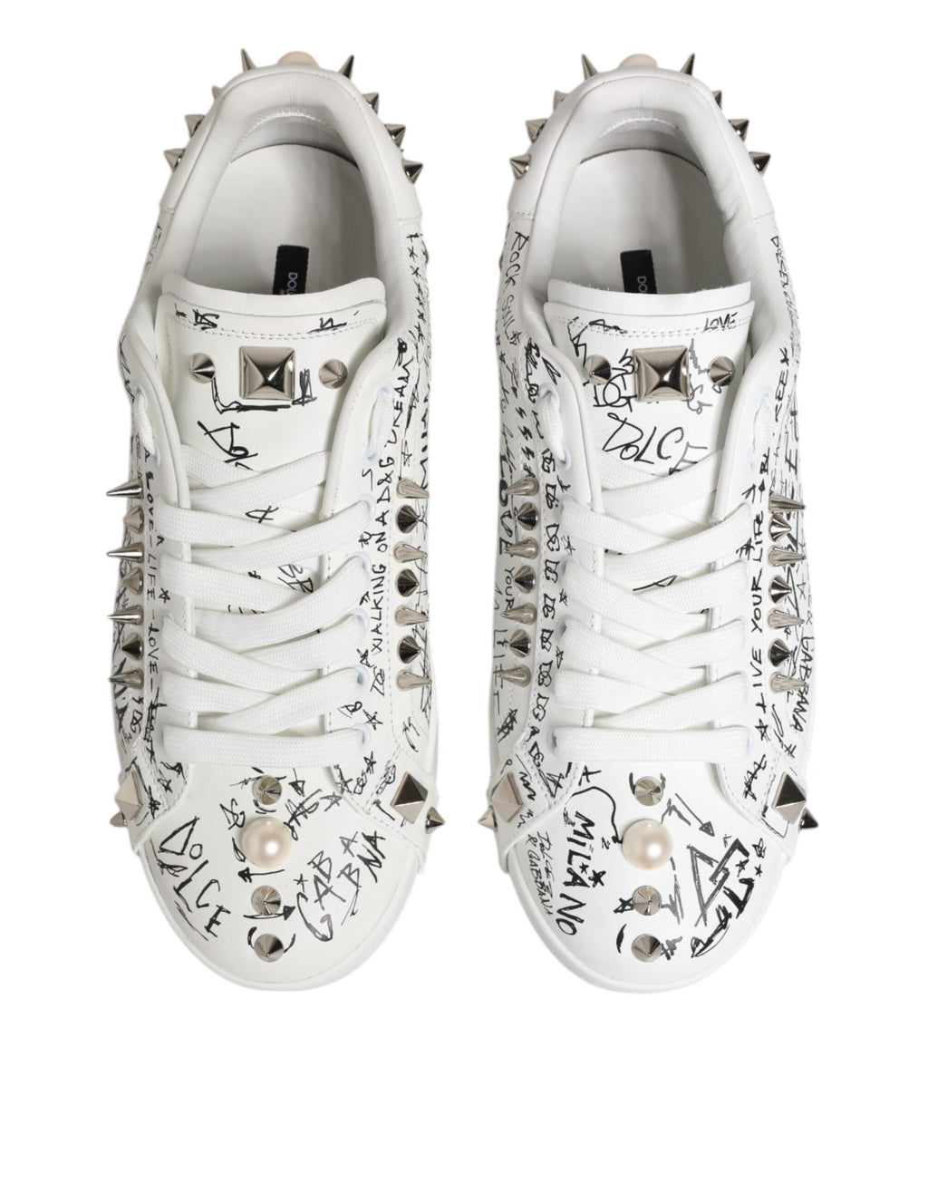 Dolce & Gabbana White Portofino Stud Embellished Men Sneakers Shoes