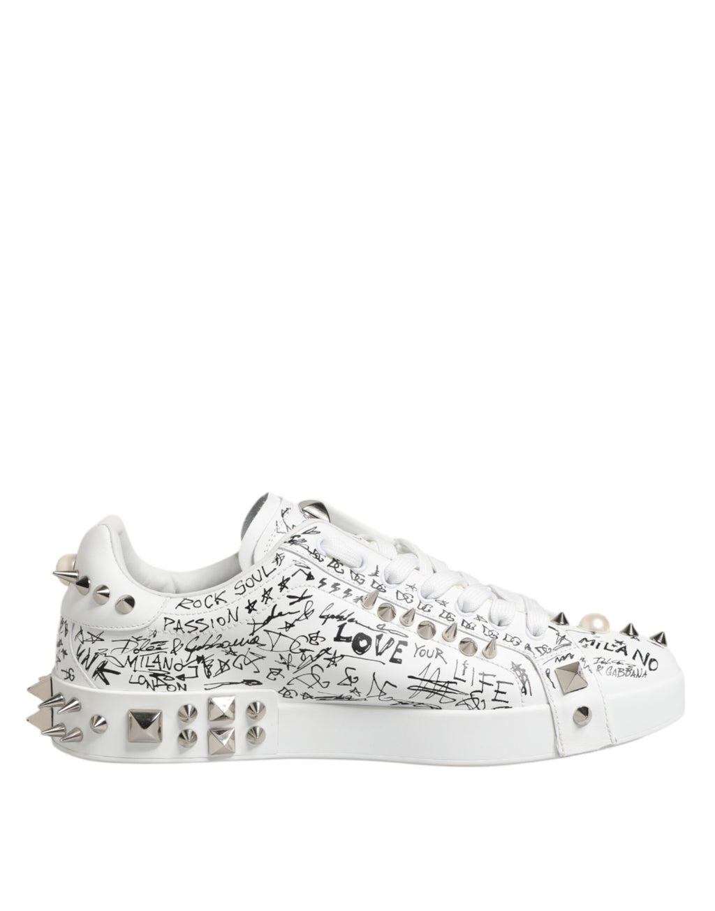 Dolce & Gabbana White Portofino Stud Embellished Men Sneakers Shoes