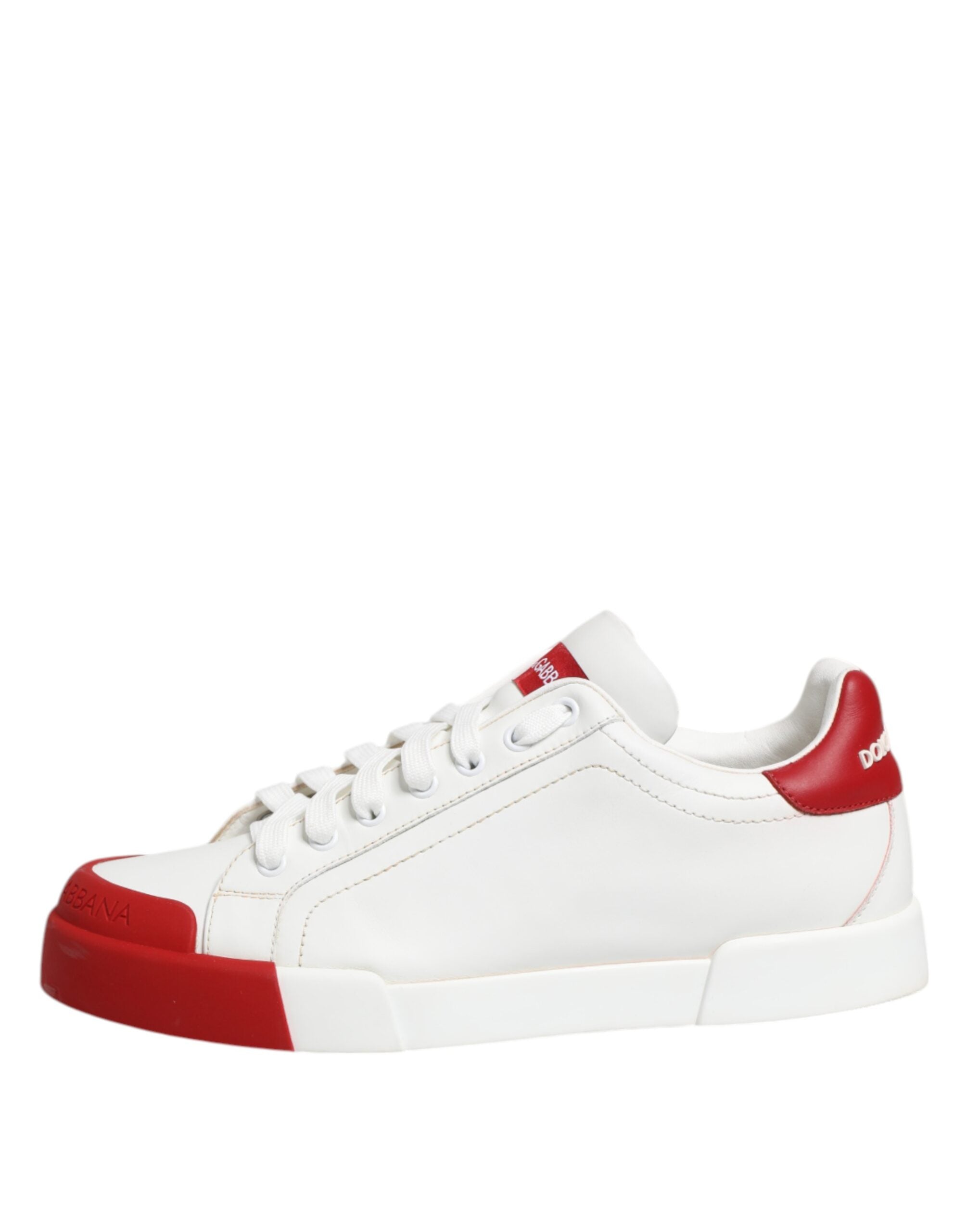 Dolce & Gabbana White Red Leather Lace Up Sneakers Shoes