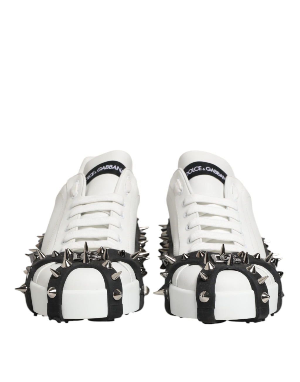 Dolce & Gabbana White Black Studded Low Top Sneakers Shoes
