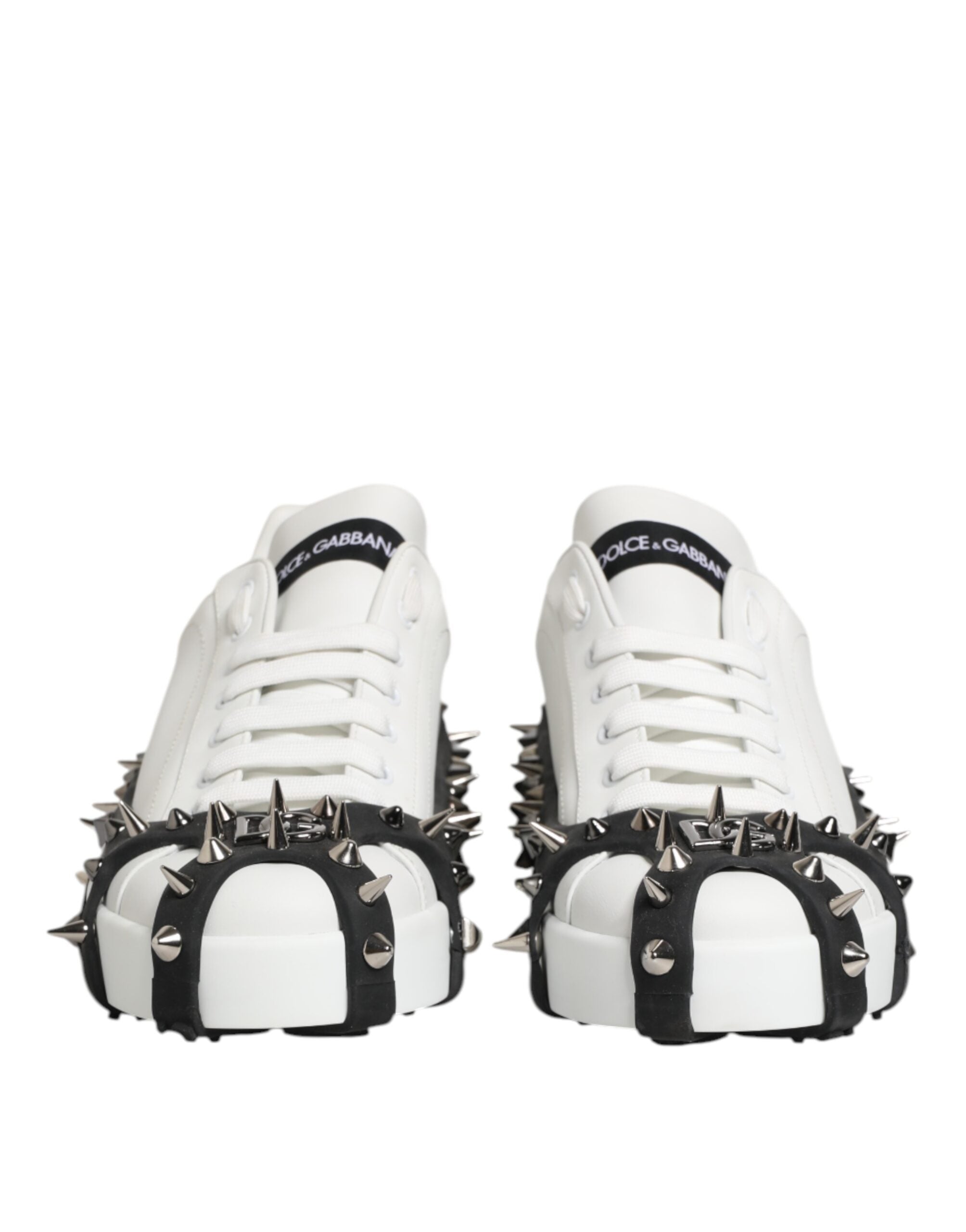 Dolce & Gabbana White Black Studded Low Top Sneakers Shoes