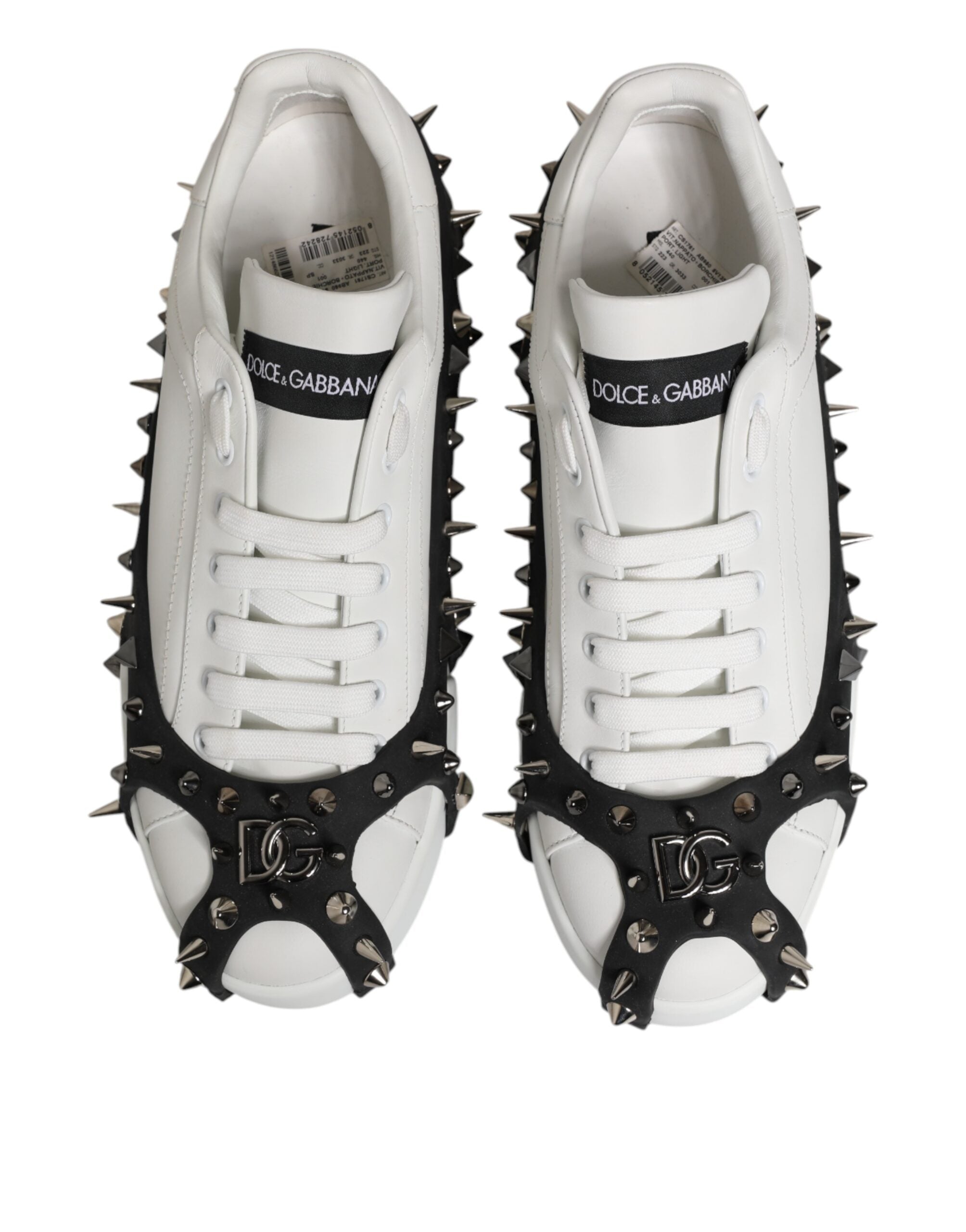 Dolce & Gabbana White Black Studded Low Top Sneakers Shoes