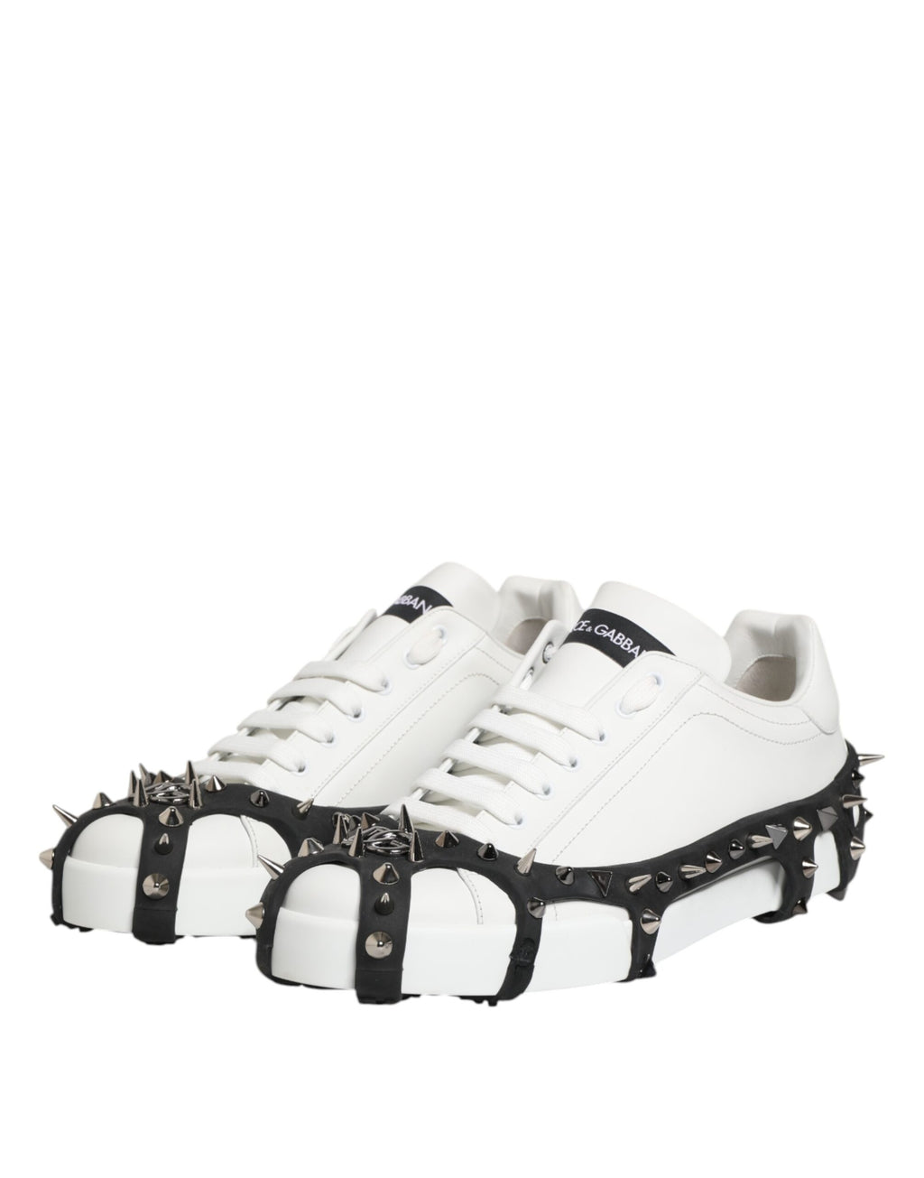 Dolce & Gabbana White Black Studded Low Top Sneakers Shoes