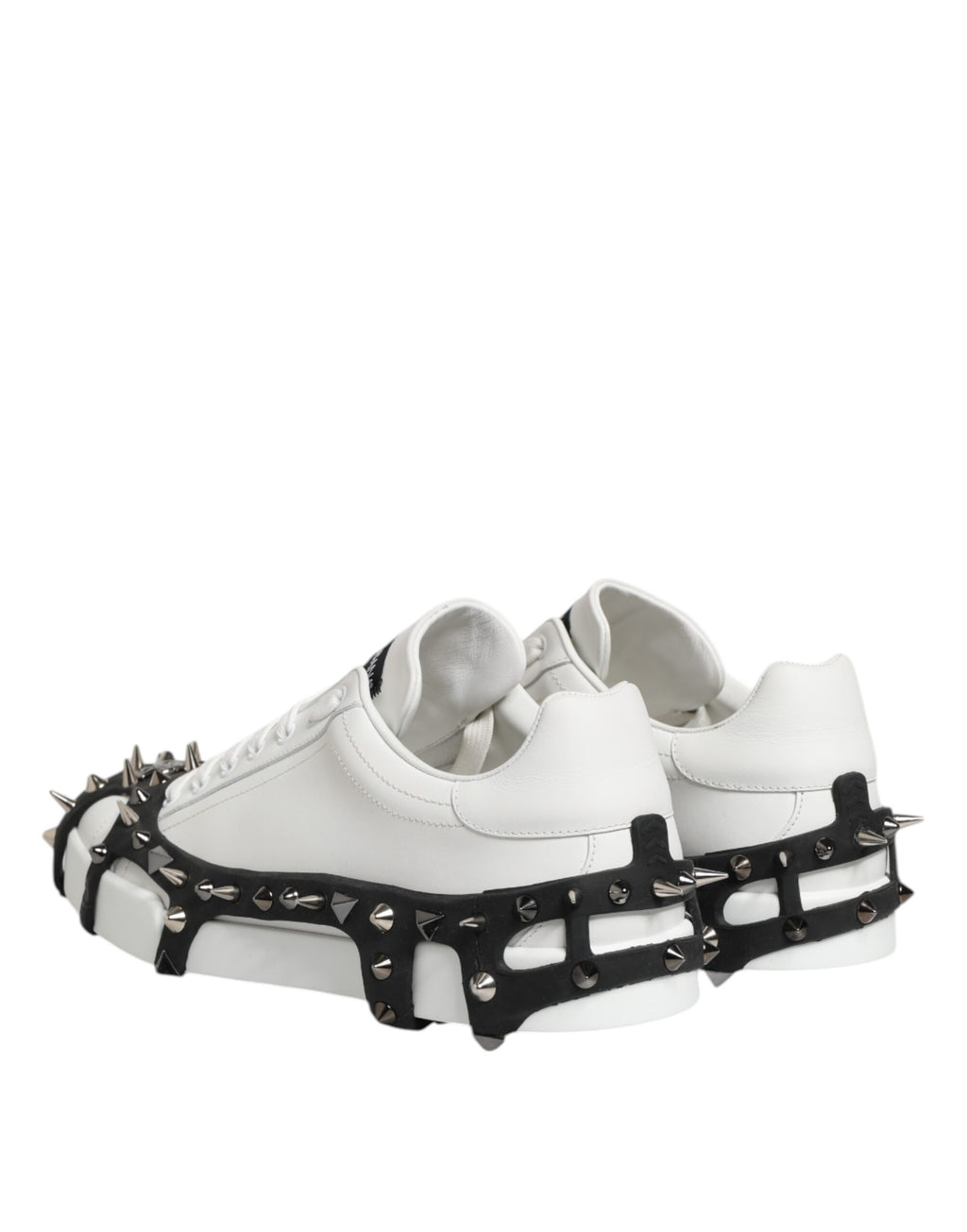 Dolce & Gabbana White Black Studded Low Top Sneakers Shoes