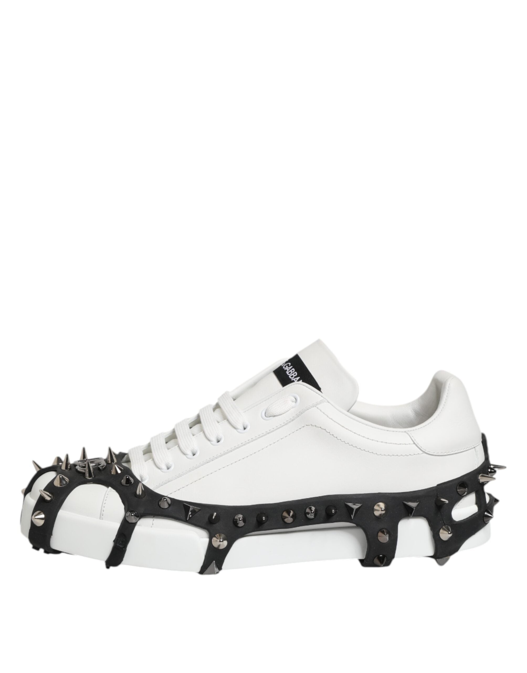 Dolce & Gabbana White Black Studded Low Top Sneakers Shoes