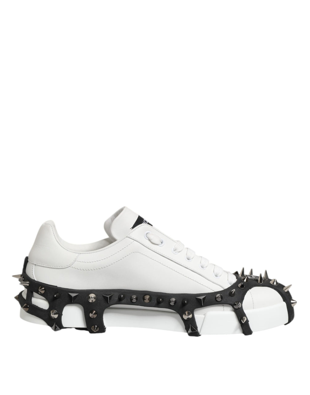 Dolce & Gabbana White Black Studded Low Top Sneakers Shoes
