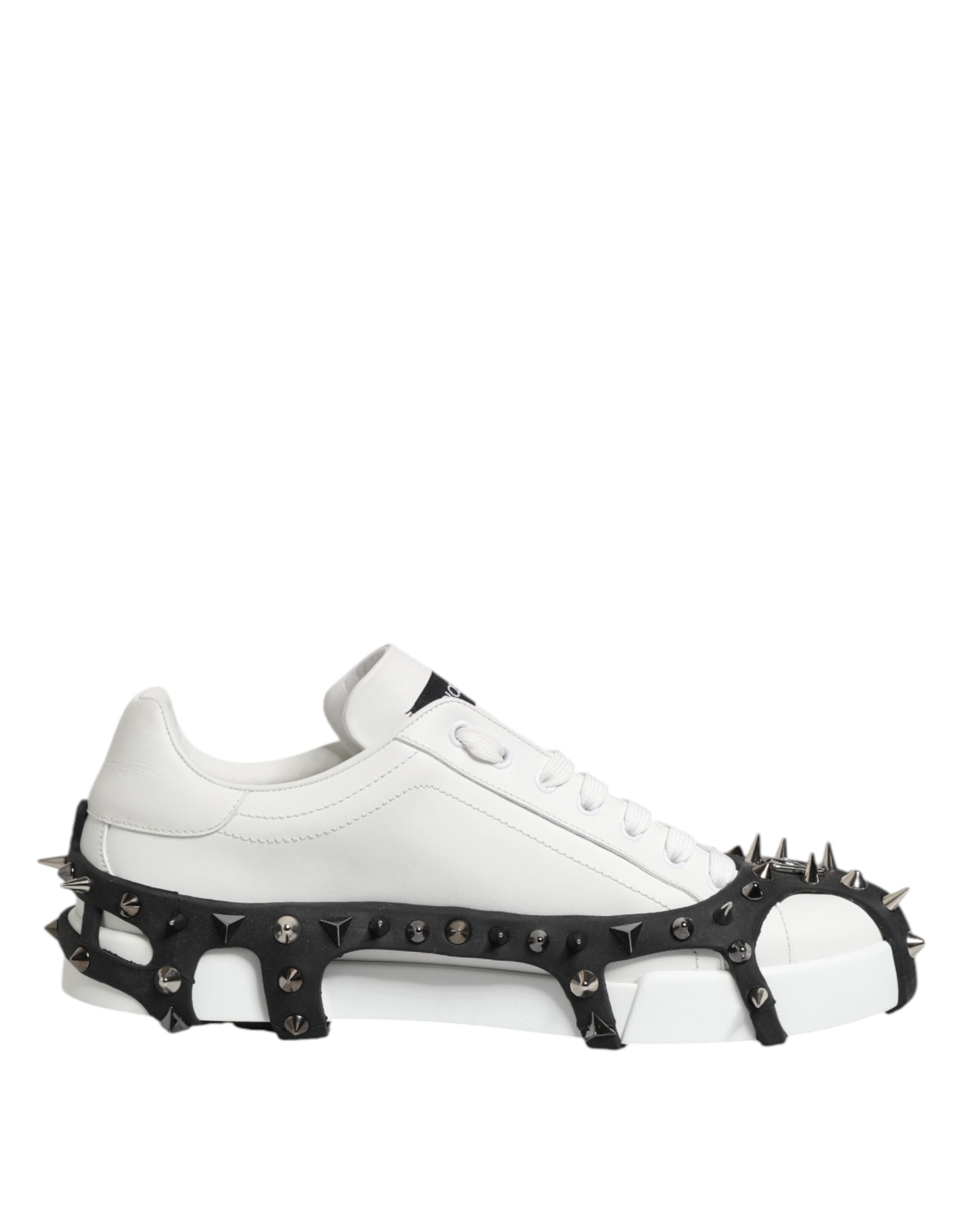 Dolce & Gabbana White Black Studded Low Top Sneakers Shoes