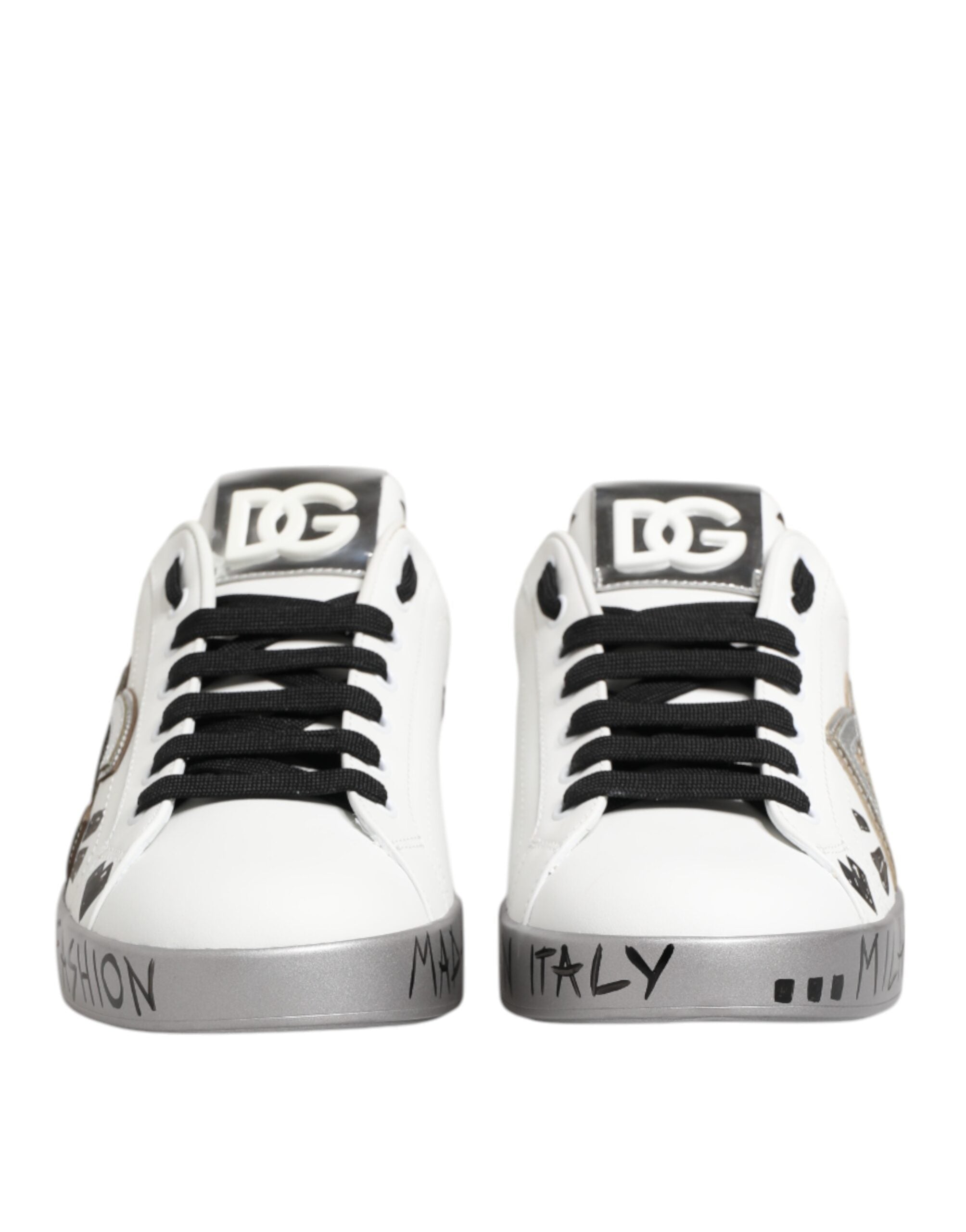 Dolce & Gabbana White Leather Crystal Portofino Sneakers Shoes