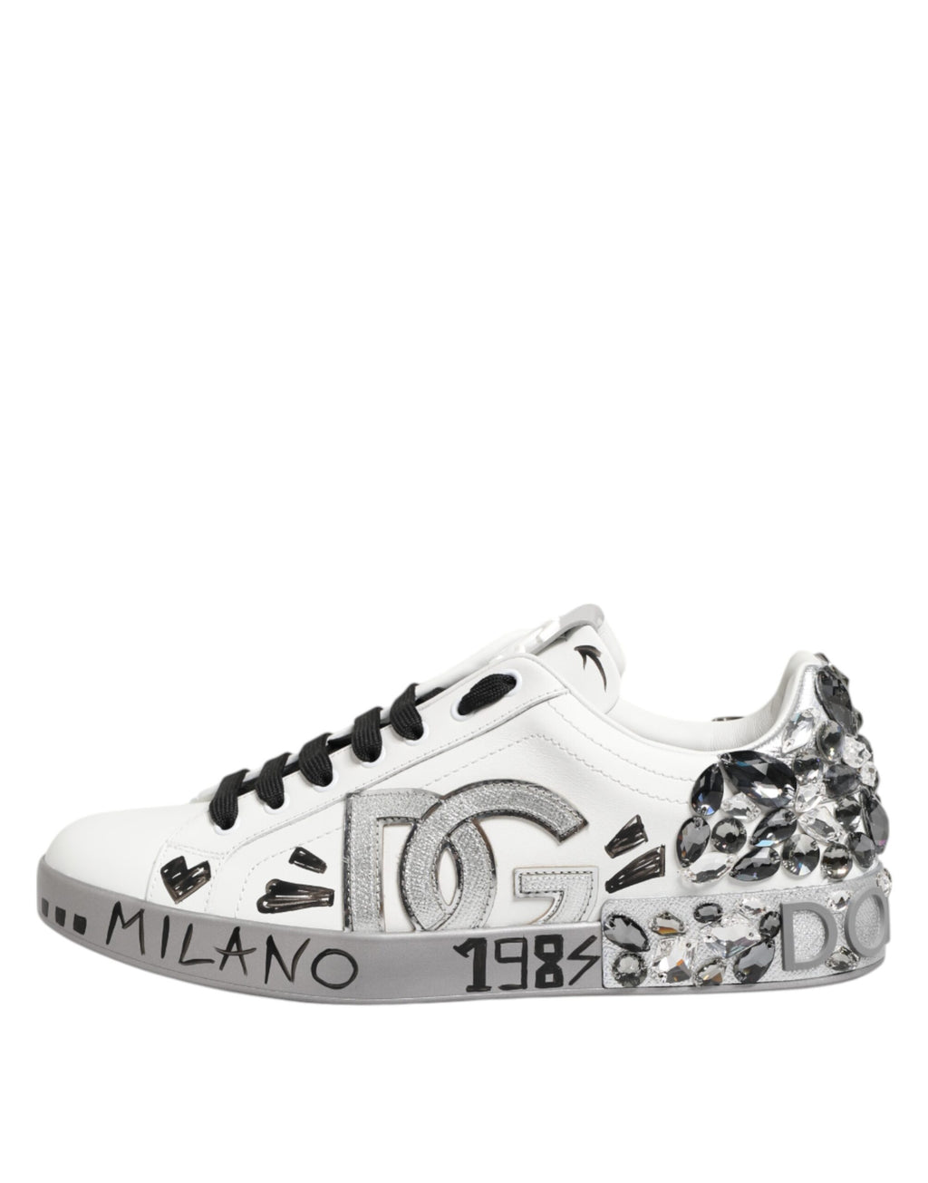 Dolce & Gabbana White Leather Crystal Portofino Sneakers Shoes
