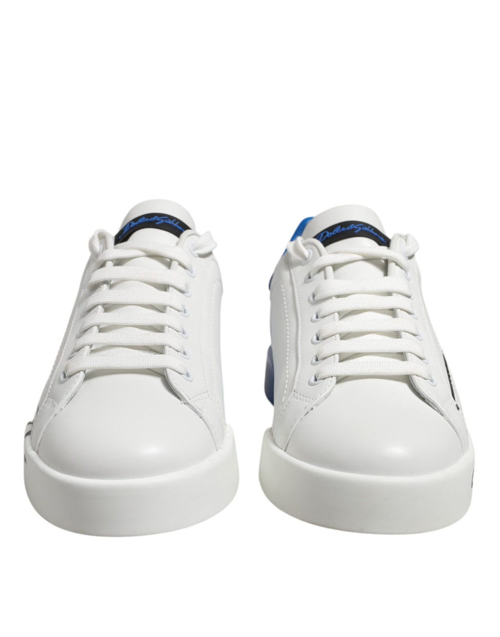 Dolce & Gabbana White Blue Leather Logo Low Top Sneakers Shoes