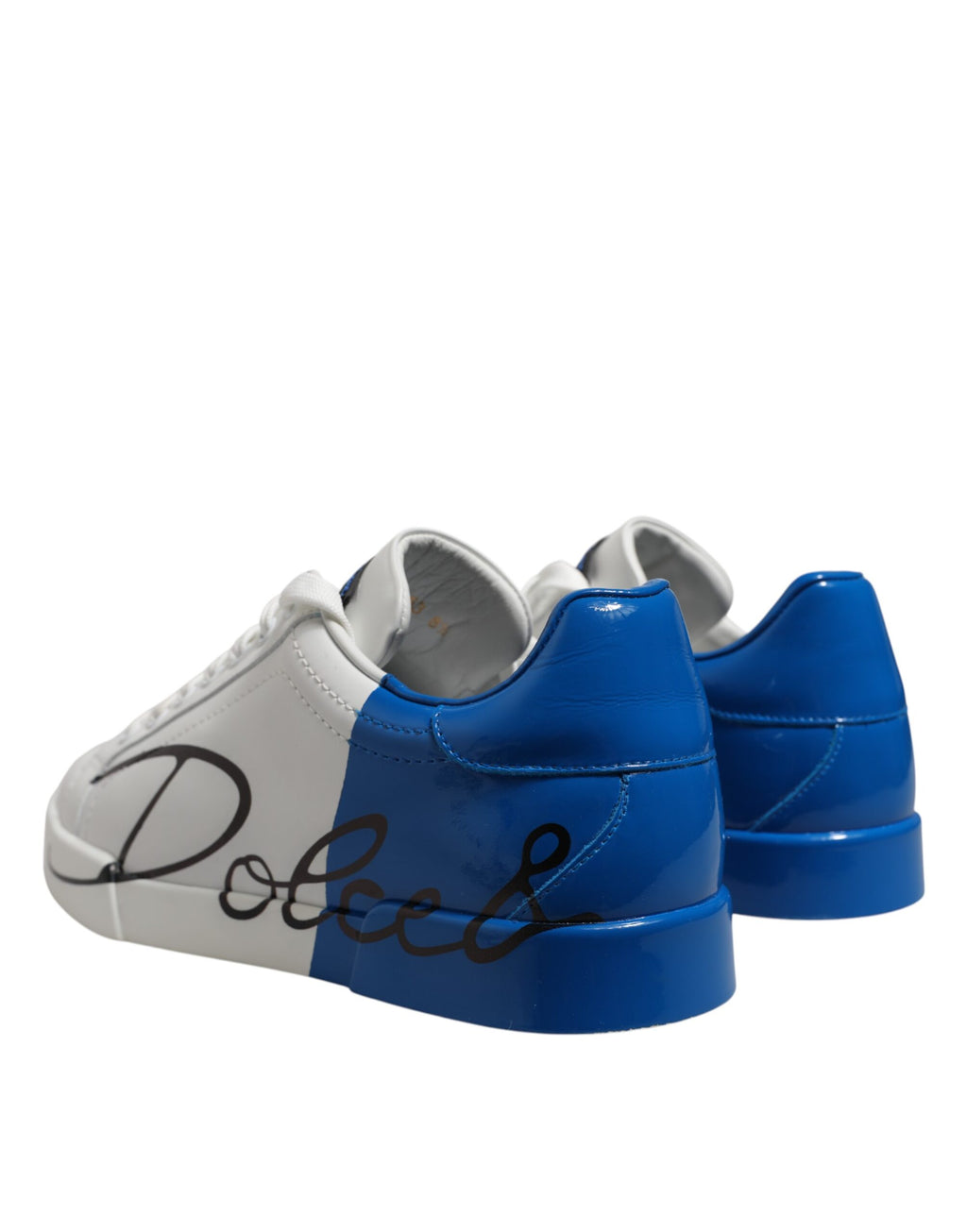 Dolce & Gabbana White Blue Leather Logo Low Top Sneakers Shoes